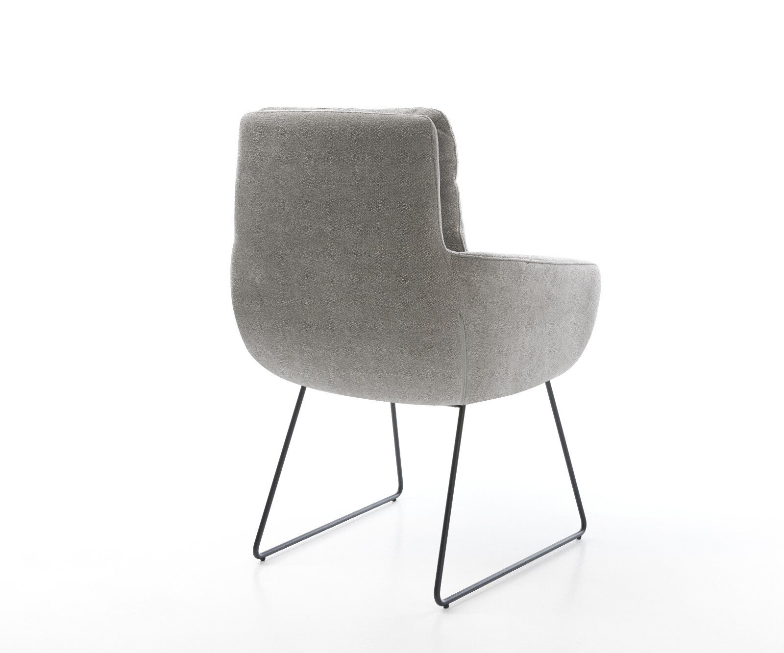 Chaise-de-salle-à-manger Abelia-Flex avec accoudoirs tissu structuré doux gris pied trapèze noir 5