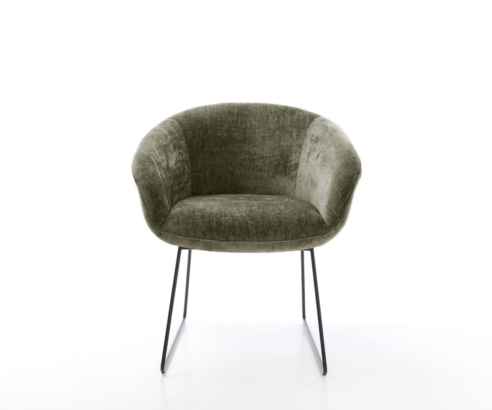 Chaise-de-salle-à-manger Vinka-Flex avec accoudoirs chenille olive pied trapèze noir ressorts ensachés 2
