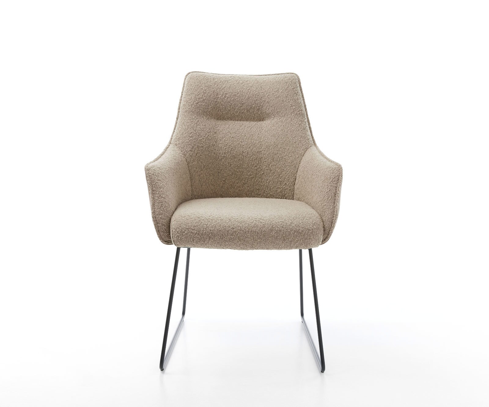 Chaise-de-salle-à-manger Alja-Flex avec accoudoirs tissu mixte couleur boue pied trapèze noir ressorts ensachés 2