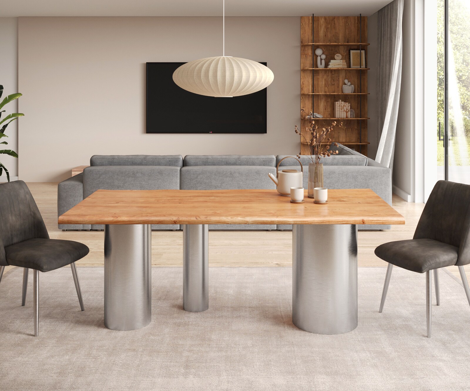 Esstisch Edge 200x100 Akazie Natur Troa Edelstahl gebürstet Live-Edge 1