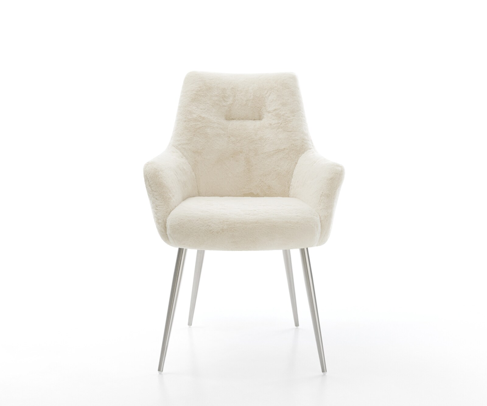Chaise-de-salle-à-manger Alja-Flex avec accoudoirs peluche crème-blanc 4 pieds coniques acier inoxydable resorts ensachés 2