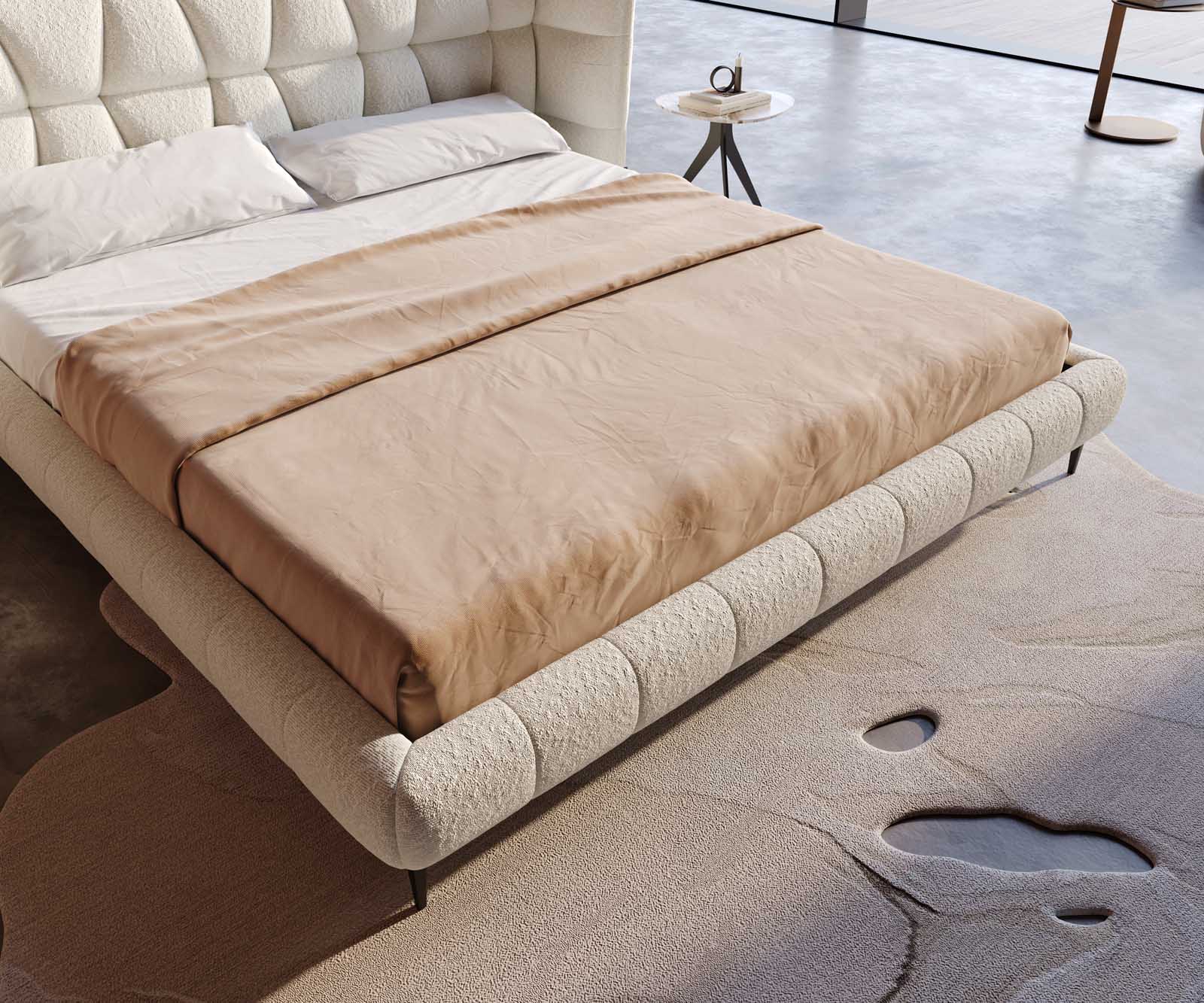 Polsterbettgestell Capujo 180x200 cm Bouclé Creme-Weiß 4