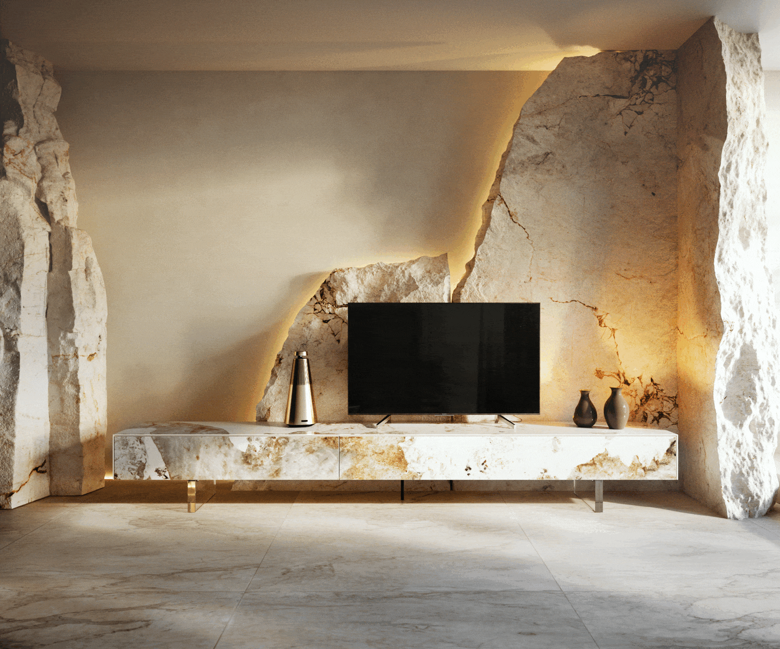 Meuble-TV Cuor 250 cm Céramique Minas Melange Blanc-beige 1 Clapet 1 Tiroir Pied optique flottant Verre acrylique 5 Meuble-TV Cuor 250 cm Céramique Minas Melange Blanc-beige 1 Clapet 1 Tiroir Pied optique flottant Verre acrylique 5