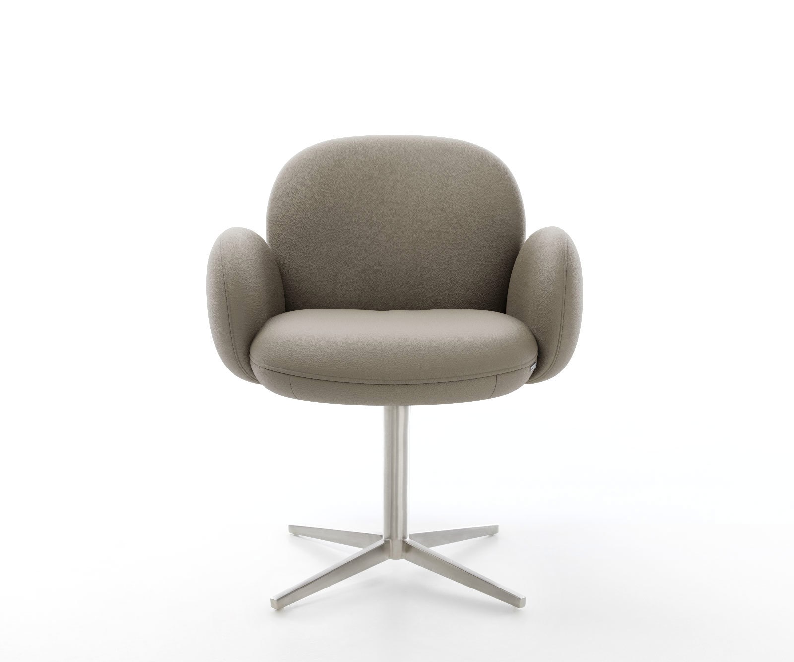 Chaise-pivotante Nube-Flex avec accoudoirs cuir de vache couleur boue pied de chaise 4 branches acier inoxydable brossé pivotement sur 360° ressorts ensachés 2