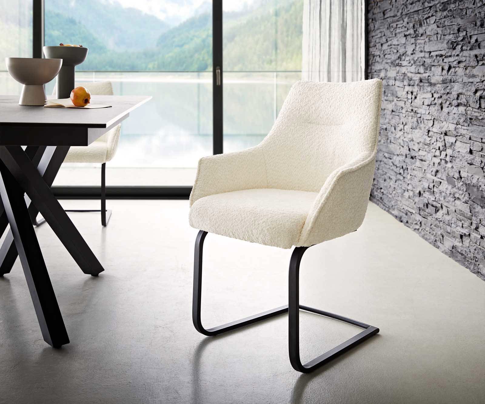 Freischwinger Alja-Flex mit Armlehnen Bouclé Weiß Freischwinger flach Schwarz Taschenfederkern Freischwinger Alja-Flex mit Armlehnen Bouclé Weiß Freischwinger flach Schwarz Taschenfederkern