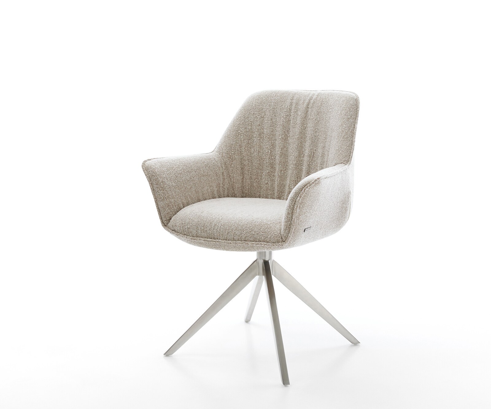 Drehstuhl Keila-Flex mit Armlehnen Webstoff Soft Beige Kreuzgestell breit Edelstahl 360° drehbar Wippfunktion 1