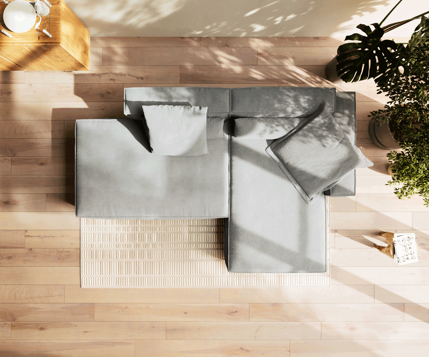 Ecksofa Freestyle 310x200 cm Strukturstoff Soft Grau Kedernaht 6