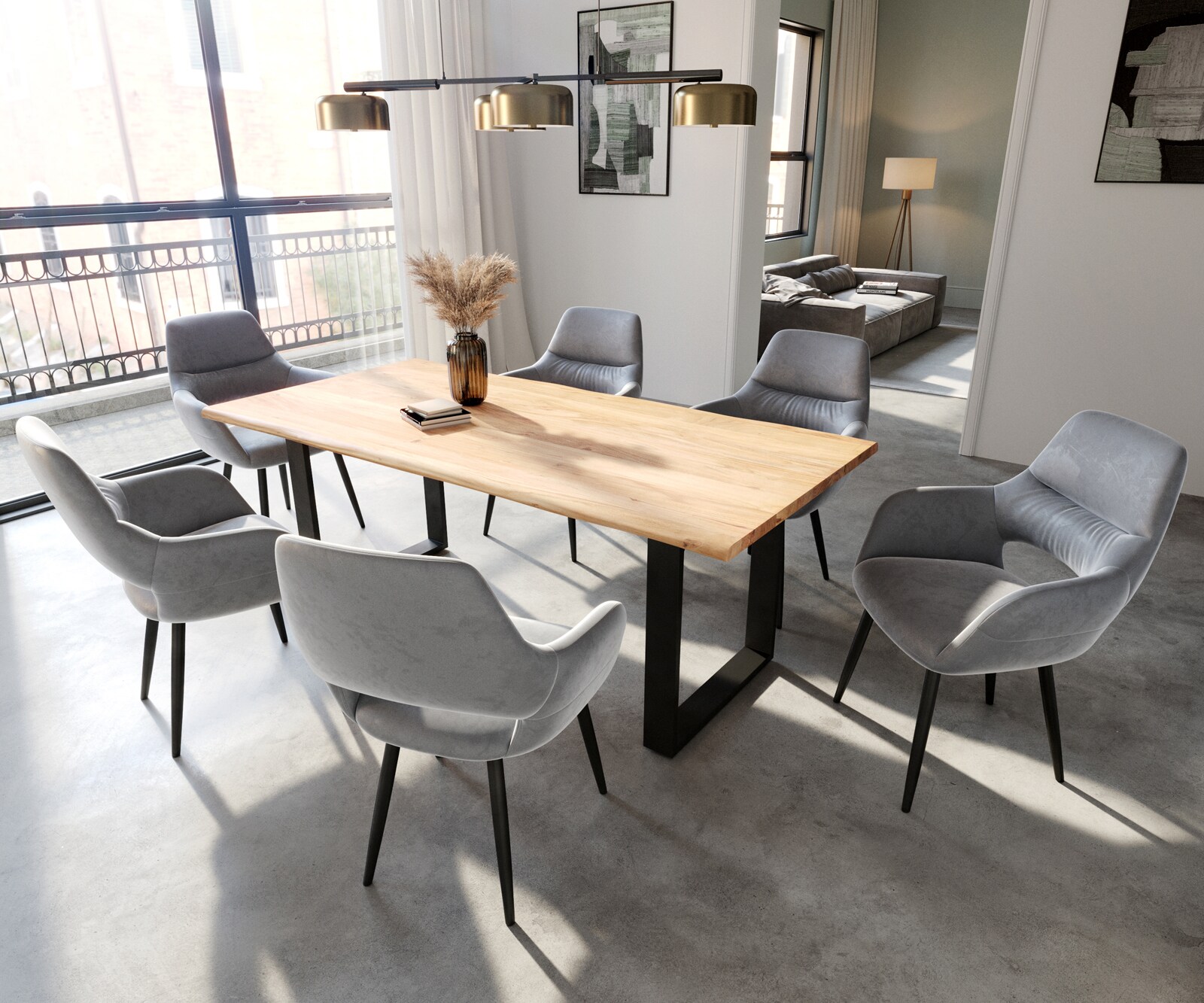 Chaise-de-salle-à-manger Yago-Flex avec accoudoirs velours gris 4 pieds coniques noir ressorts ensachés 3