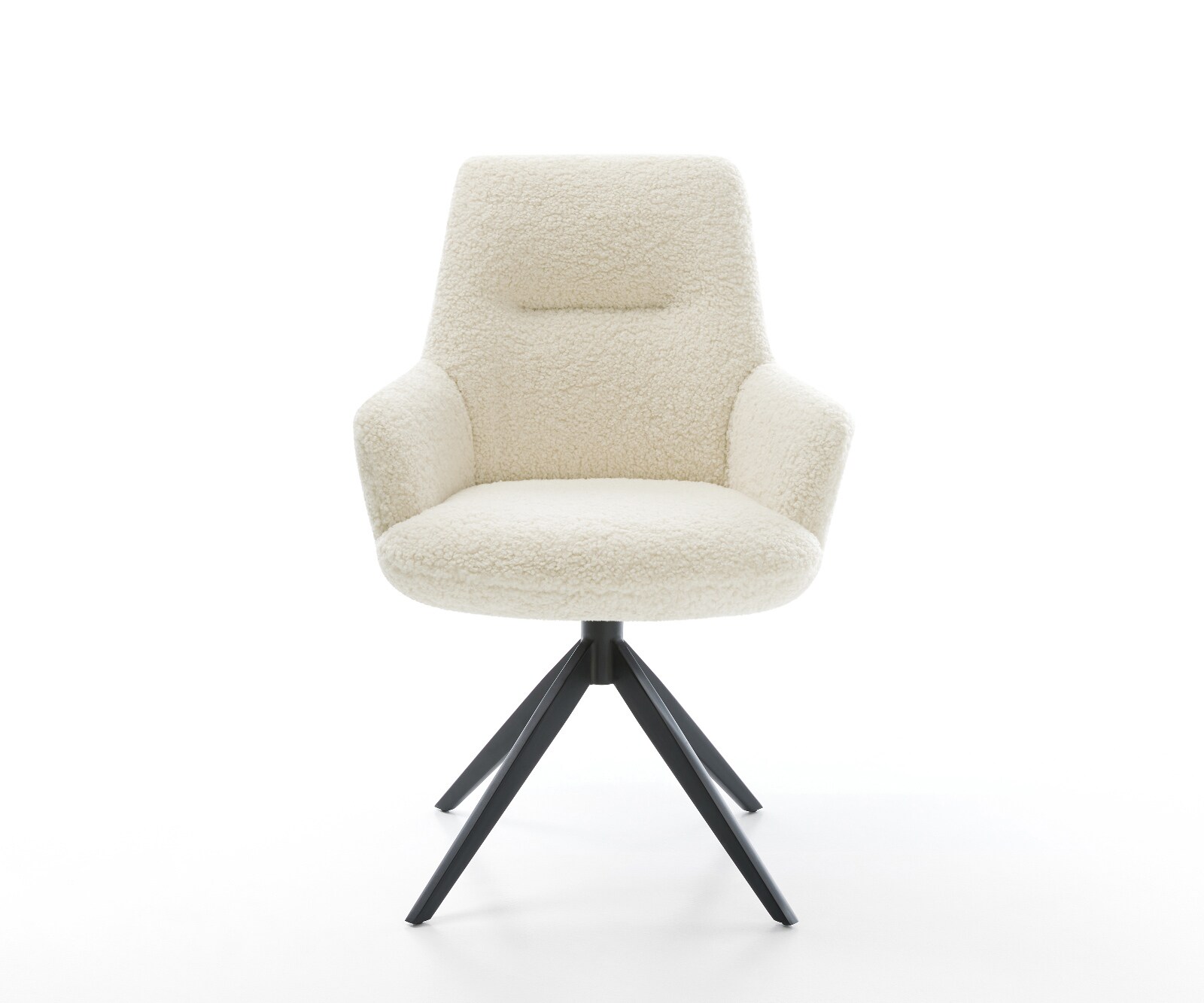 Drehstuhl Zelia-Flex mit Armlehnen Teddystoff Beige Kreuzgestell breit Schwarz 360° drehbar Wippfunktion Taschenfederkern 2
