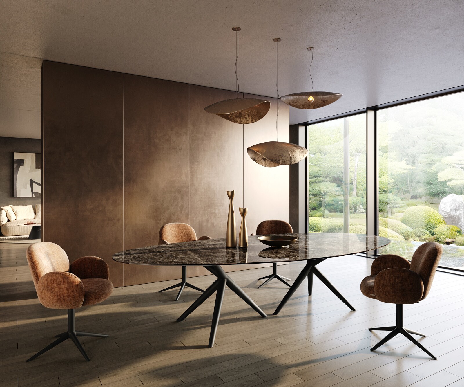 Esstisch Edge Oval 315x150 cm Keramik Emperador Extra Lucidato Dunkelbraun Estelar rund Metall Schwarz 5