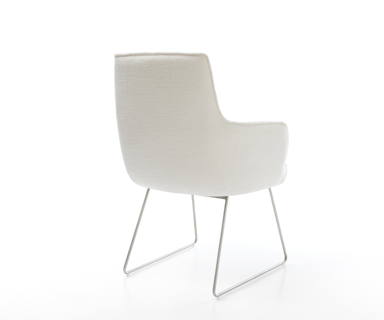 Esszimmerstuhl Heira-Flex mit Armlehnen Bouclé Soft Beige Kufengestell Edelstahl Taschenfederkern 4