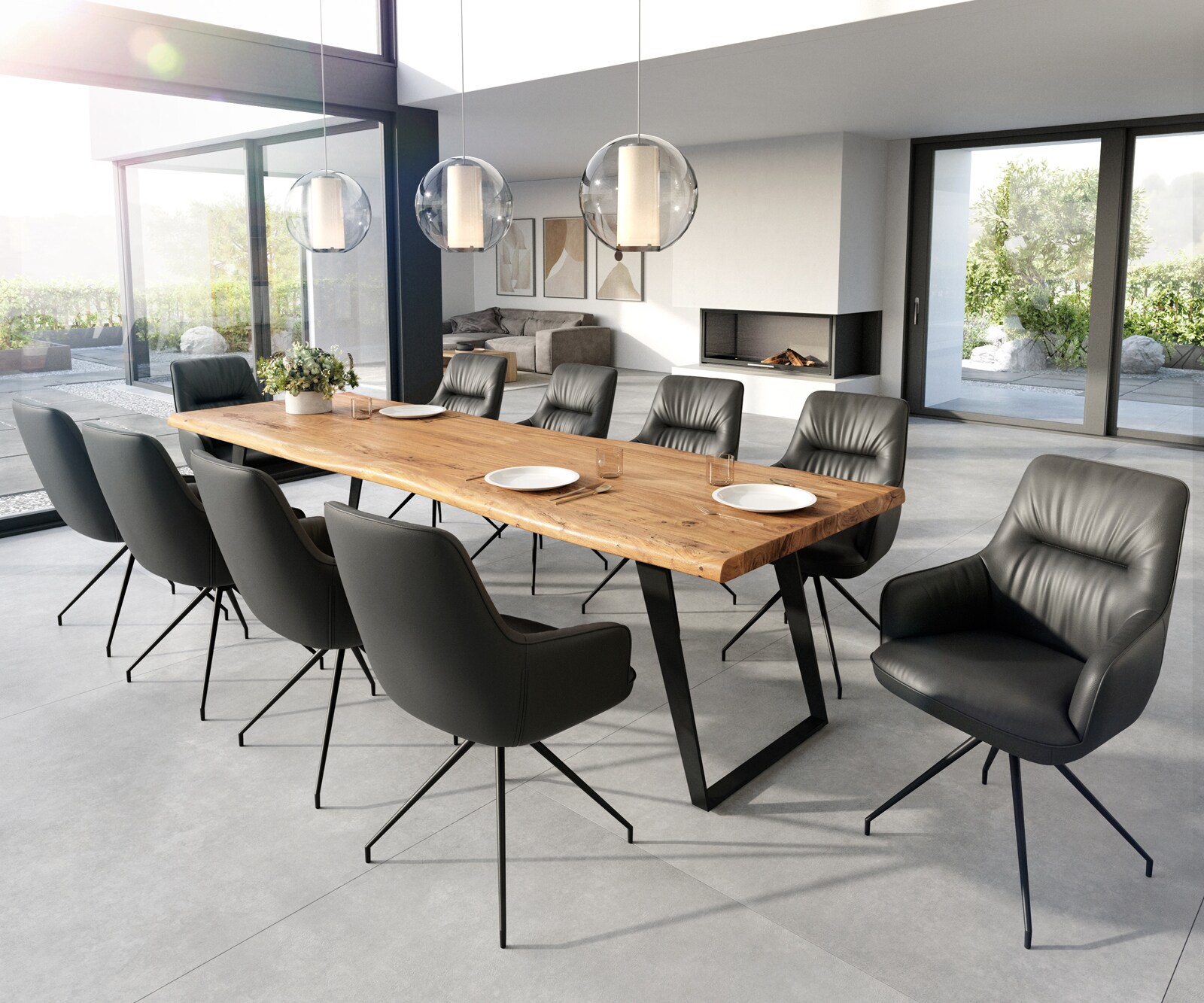 Esszimmerstuhl Zelia-Flex mit Armlehnen Echt-Leder Schwarz Kreuzgestell konisch Schwarz Taschenfederkern 4