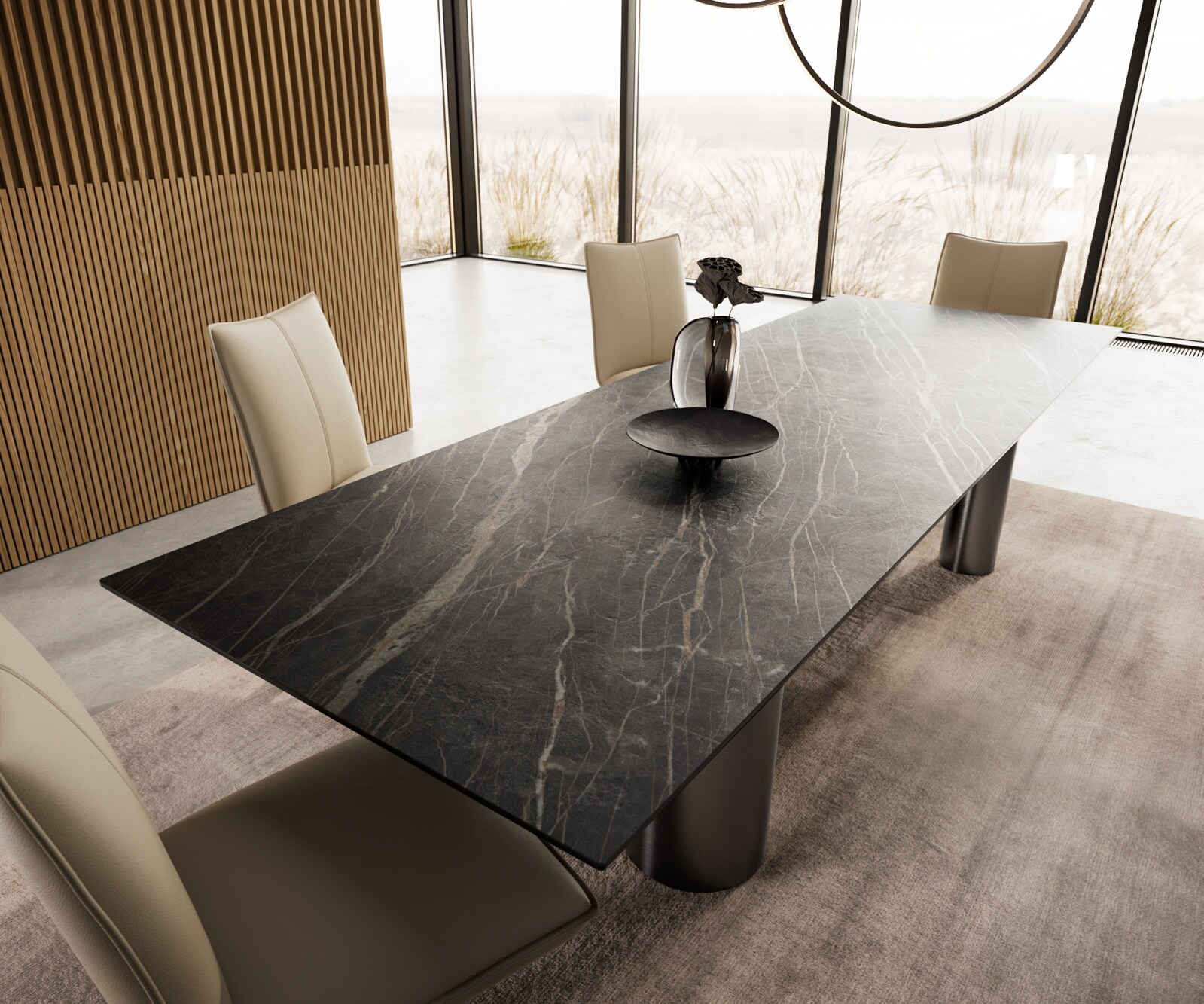 Esstisch Edge 300x100 Keramik Laminam®Noir Desir Braun Pilier Edelstahl Graphit 4
