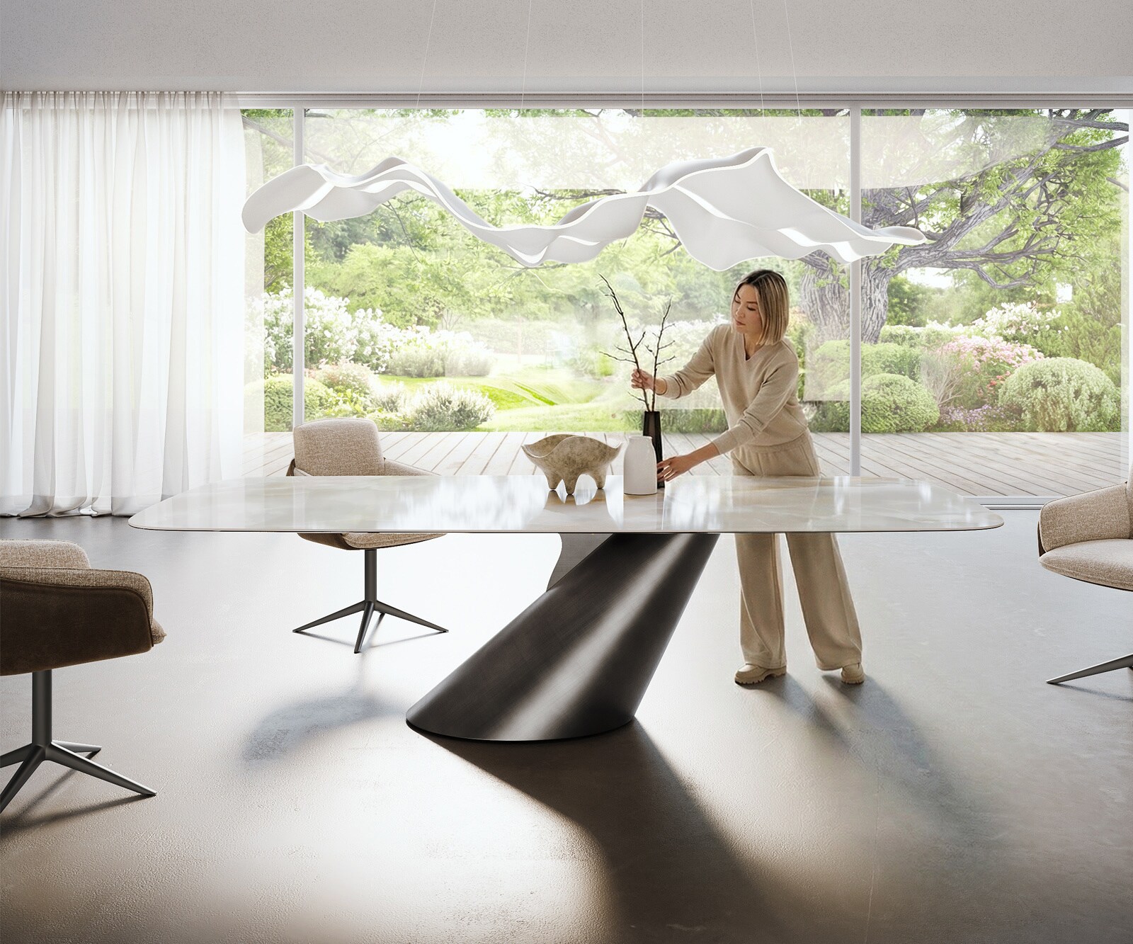 Esstisch Edge Boot 270x120 cm Keramik Iris FMG Onice Grigio Cono Metallic Silber 2