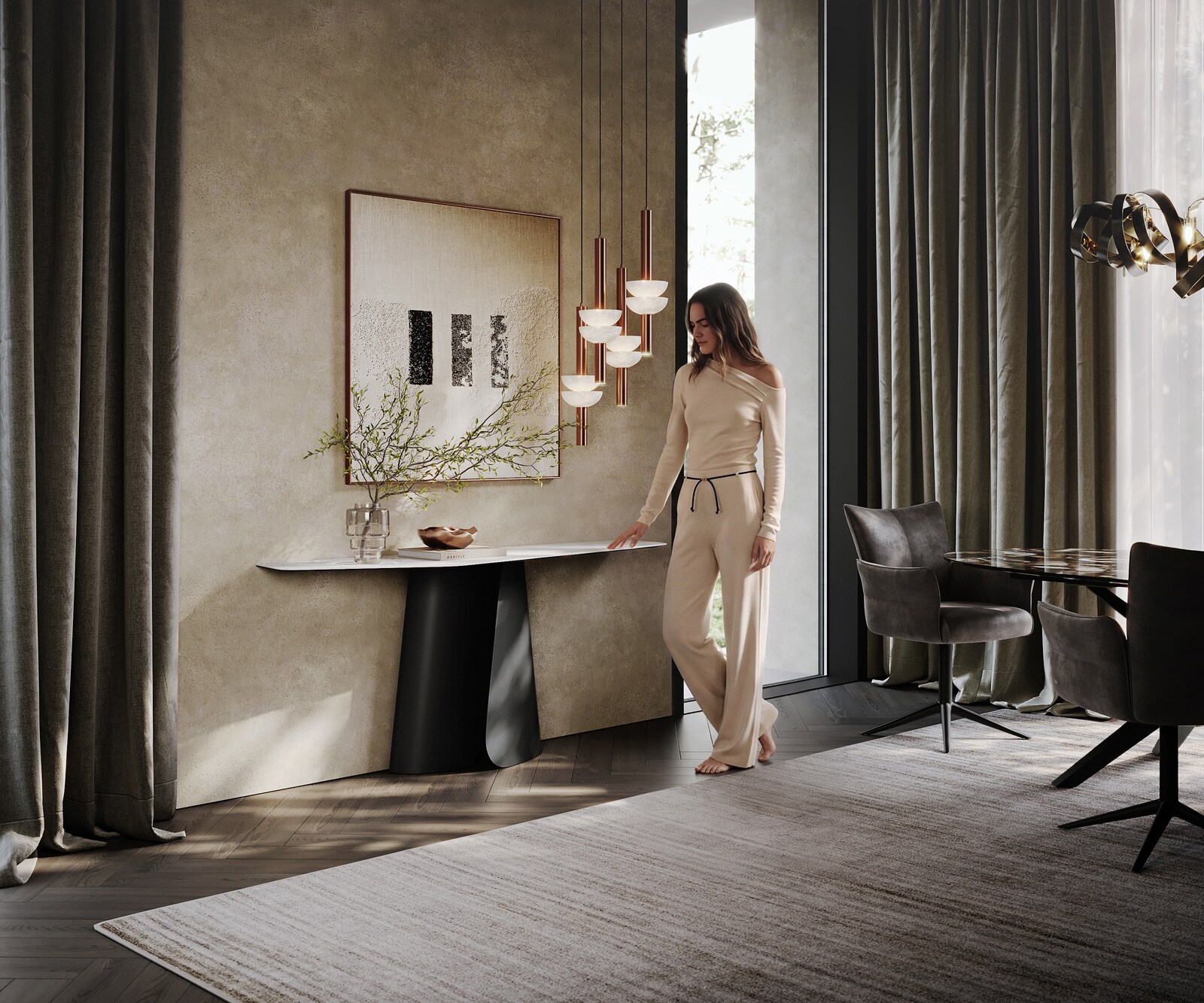 Console Edge Polygonal 180x50 cm Céramique Laminam® Statuarietto Weiß Livos Métal Noir 5