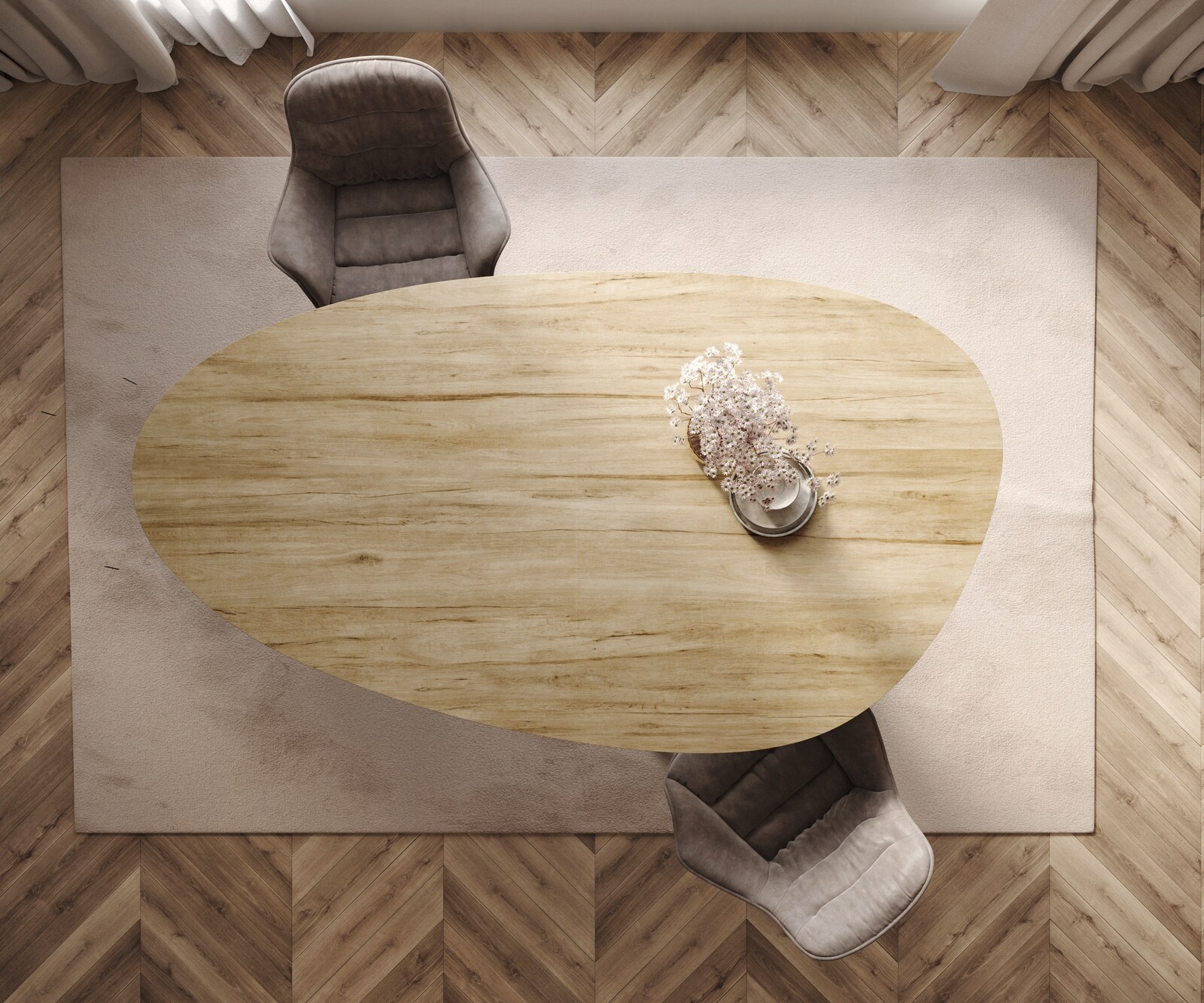 Esstisch Edge Oval 220x120 cm Keramik Laminam® Sabbia Eichefarbig Metall Schräg Schwarz 5