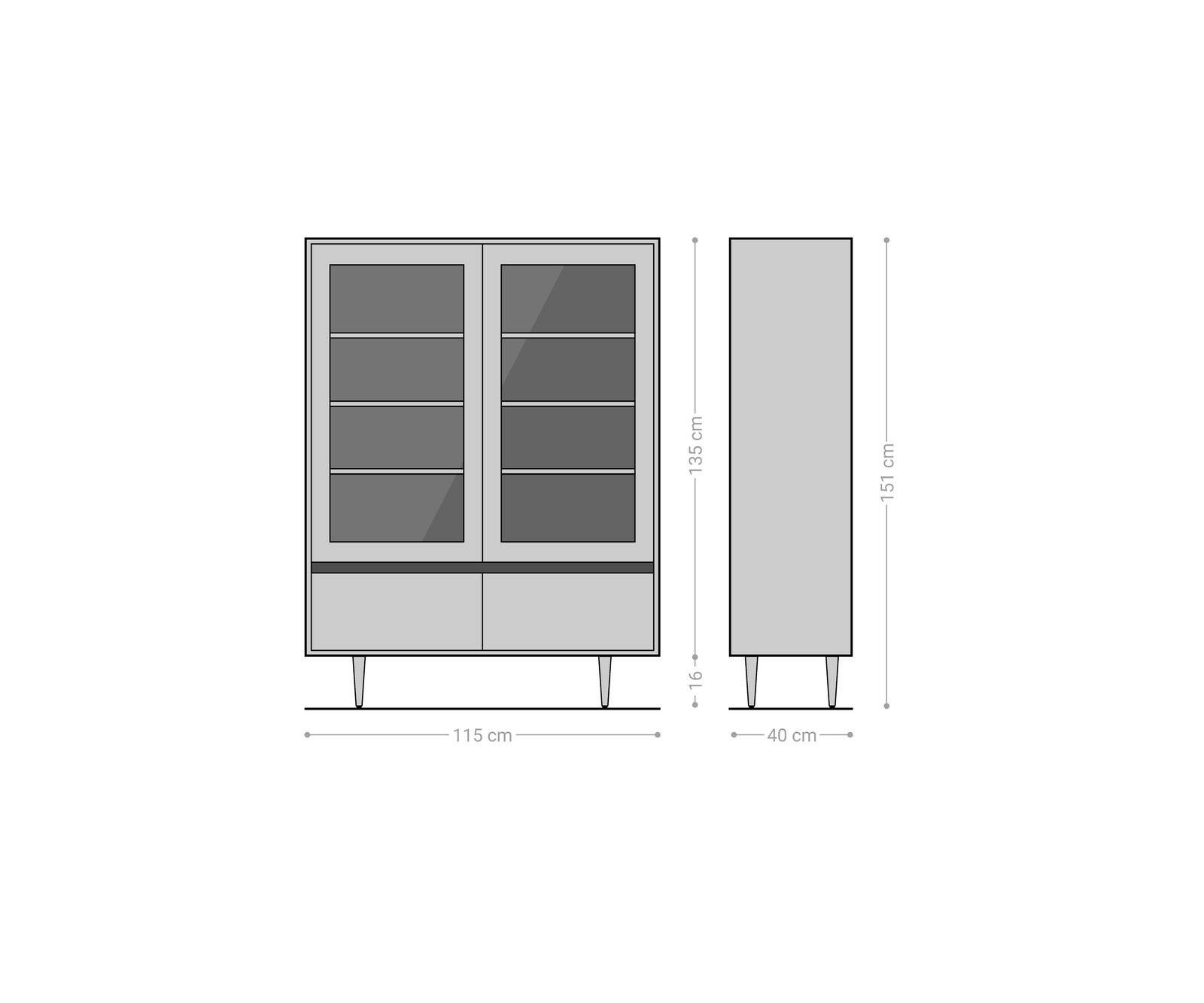 Vitrine Budaya 115x135 cm Mango Natur 4 Türen Fuß rund 8