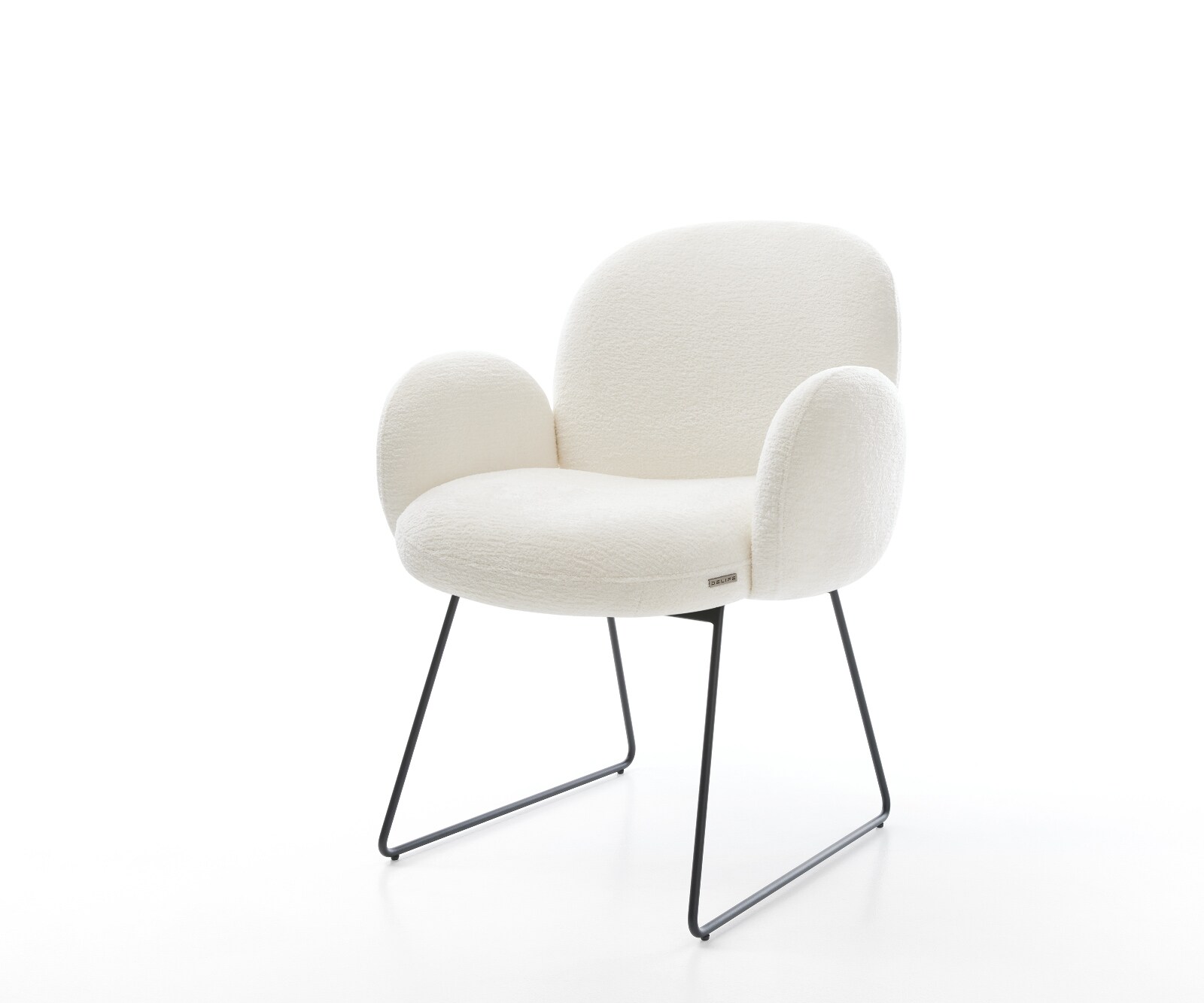 Esszimmerstuhl Nube-Flex mit Armlehnen Bouclé Soft Beige Kufengestell Schwarz Taschenfederkern 1