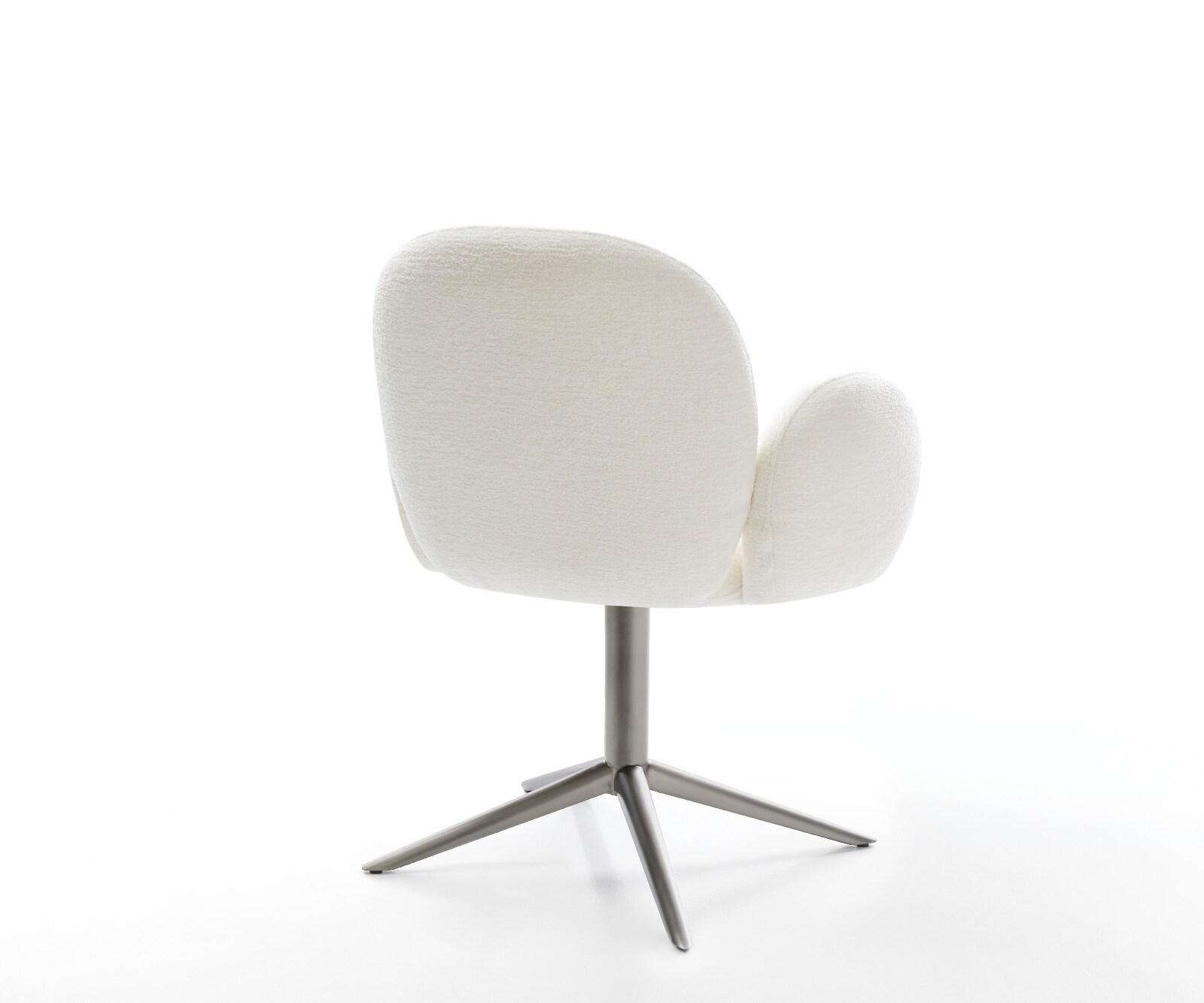 Chaise-pivotante Nube-Flex avec accoudoirs bouclé doux beige pied de chaise 4 branches grafiete pivotement sur 360° fonction bascule resorts ensachés 4