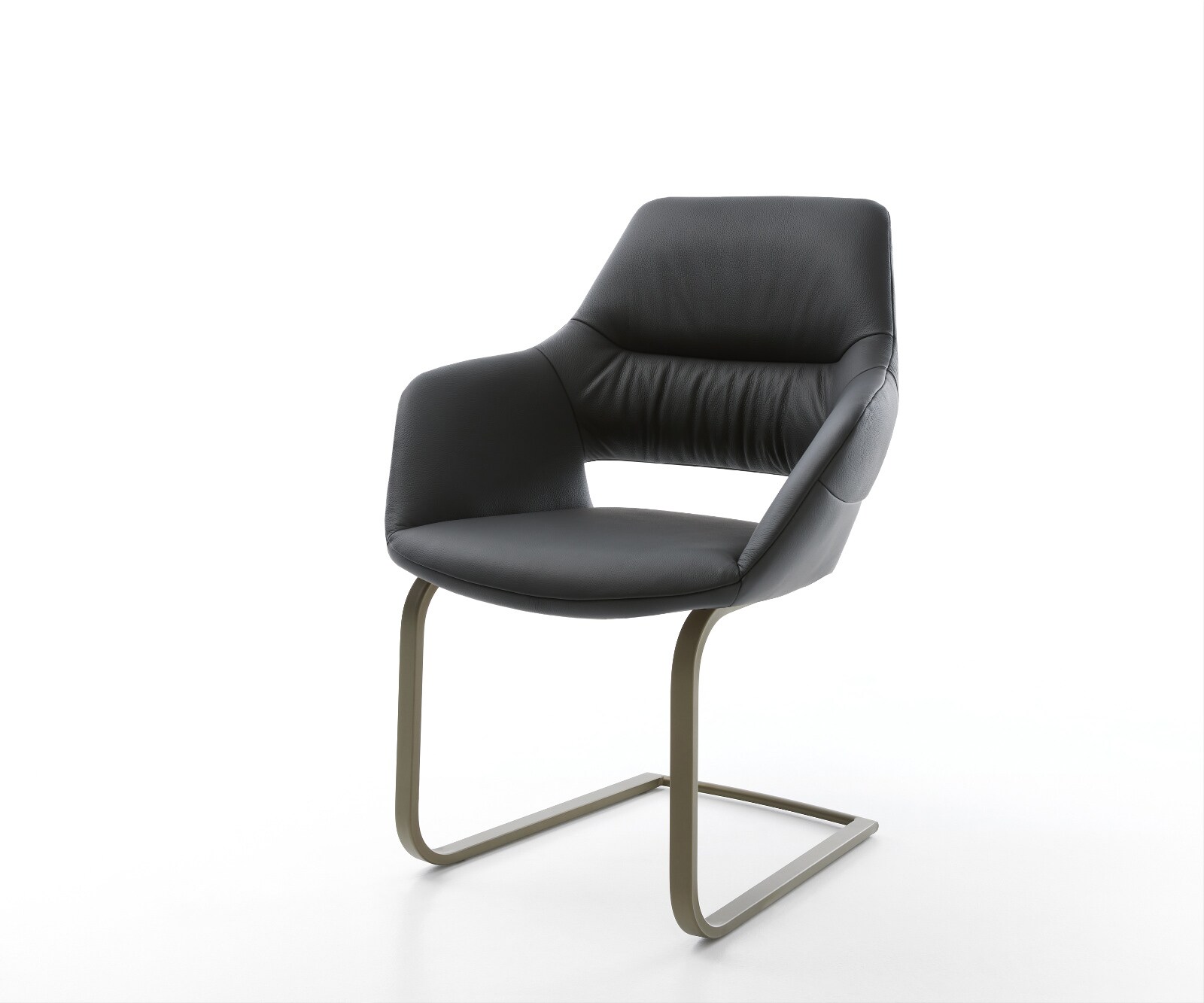 Cantilever Yago-Flex avec accoudoirs cuir de vache noir pied cantilever plat aspect titane ressorts ensachés 1