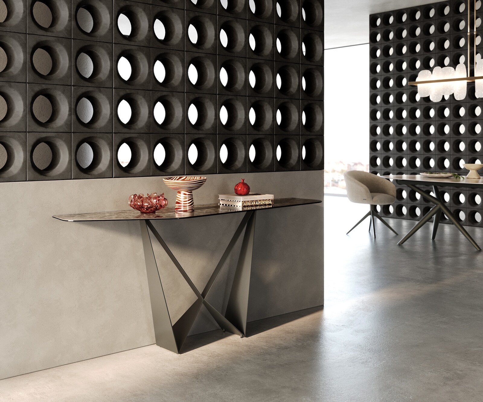 Console Edge Polygonal 180x50 cm Céramique Emperador Extra Lucidato Dunkelbraun Spios Métal Effektfinish Titan 6
