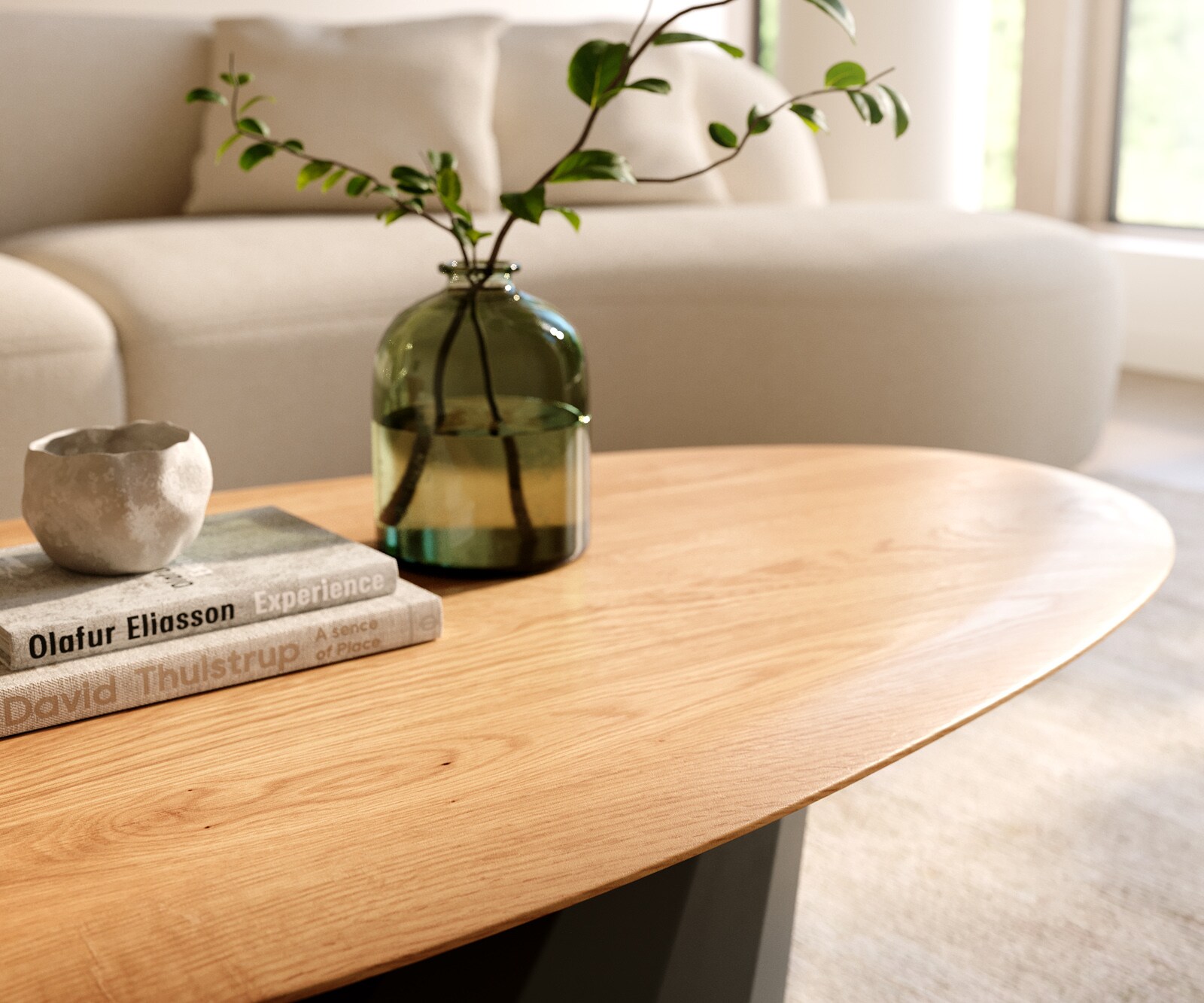 Couchtisch Edge Oval 140x75 cm Eiche Natur Runde Kante Parabi Metall Schwarz 4