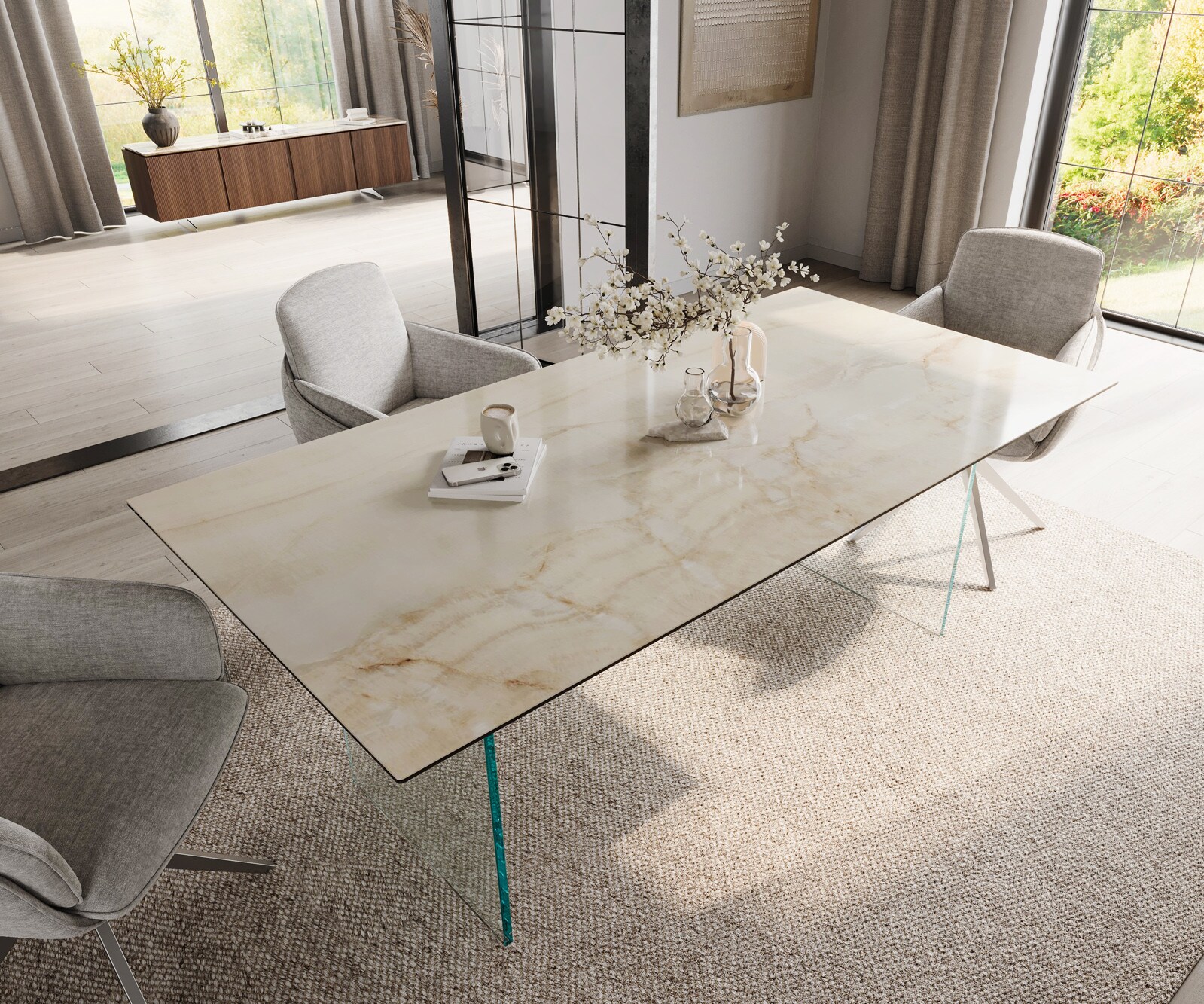 Esstisch Edge 200x100 Keramik Laminam® Onice Oro ​Gestell Glas 4
