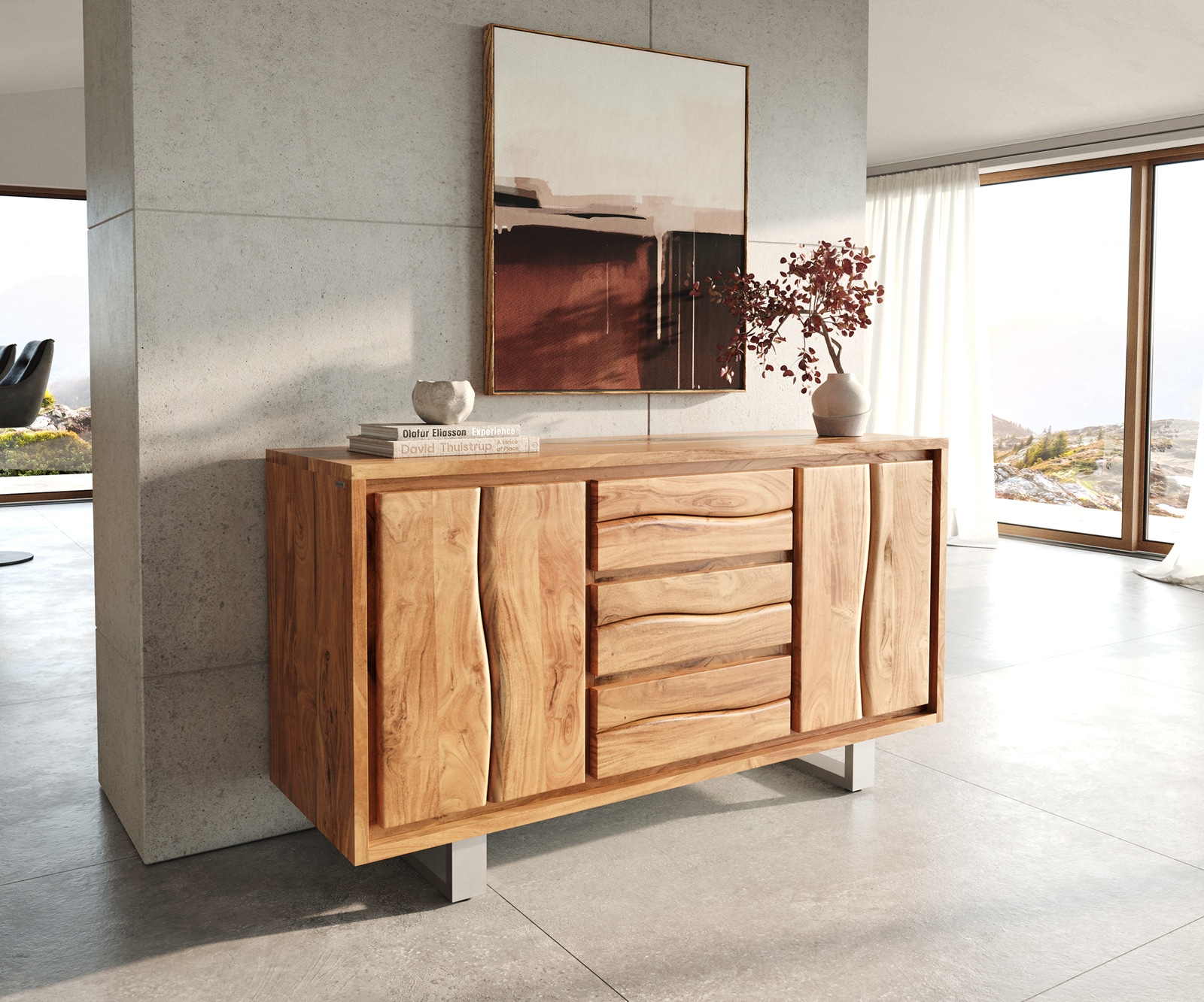 Kommode Live-Edge Türen & Schubkästen Baumkante Sideboard 2 Kommode Live-Edge Türen & Schubkästen Baumkante Sideboard 2