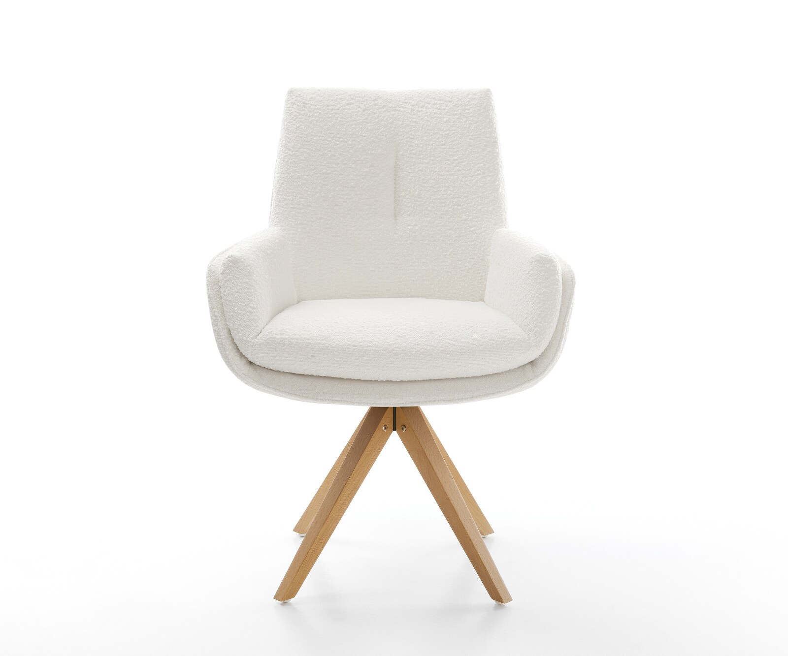 Drehstuhl Clea-Flex Bouclé Creme-Weiß Holzgestell kantig Natur 360° drehbar 3