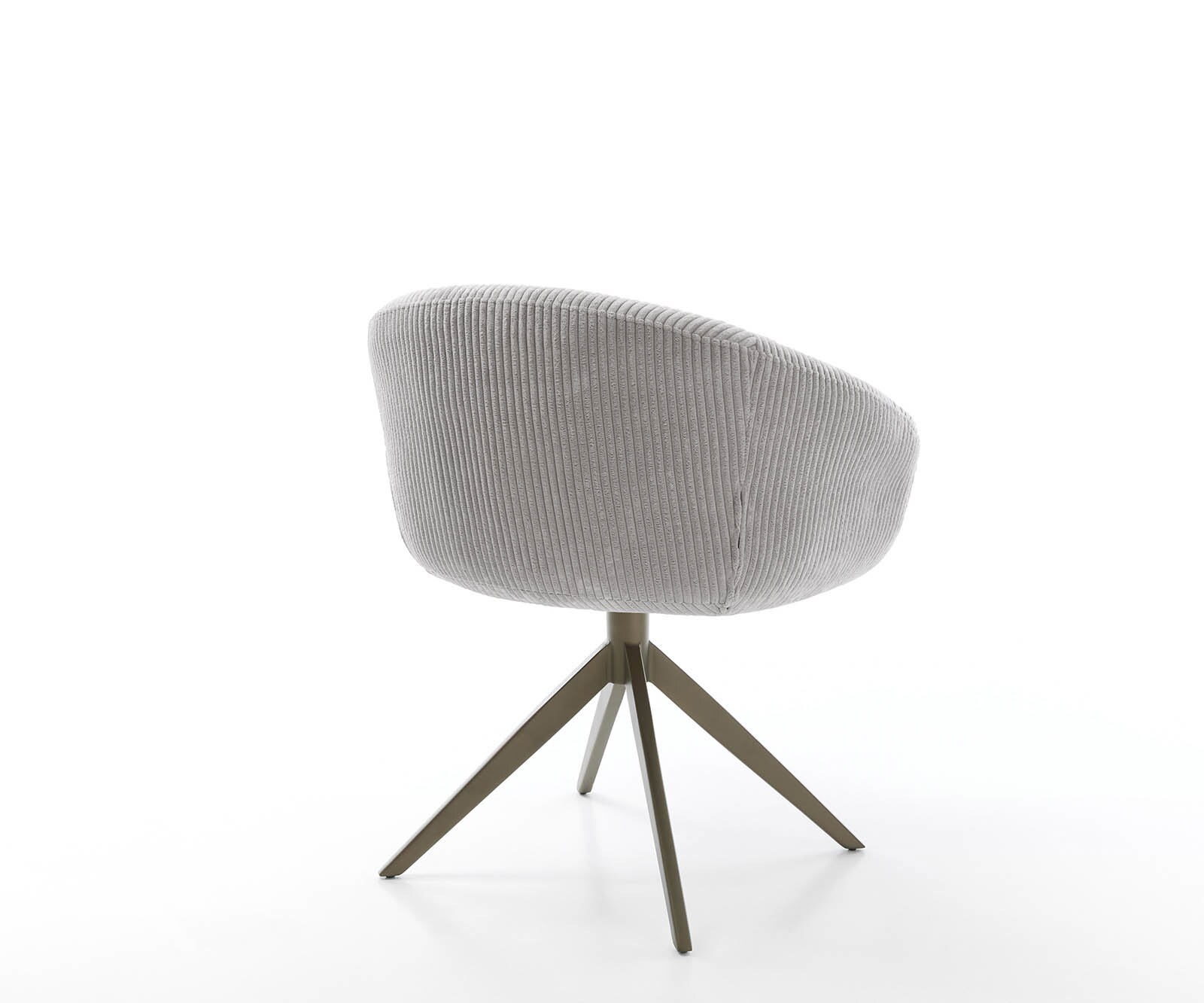Chaise-pivotante Vinka-Flex avec accoudoirs côtelé gris argenté pied croisé large aspect titane pivotement sur 360° ressorts ensachés 5