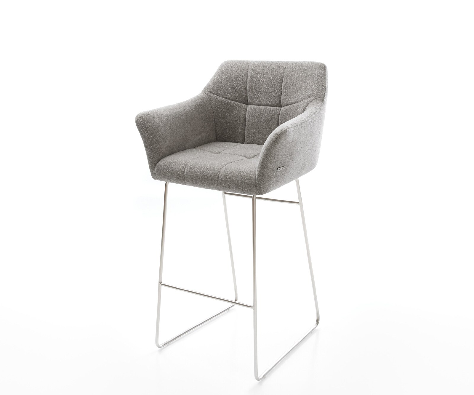 Chaise-de-bar Yulo-Flex Tissu structuré doux Gris Pied trapèze acier inoxydable Argent