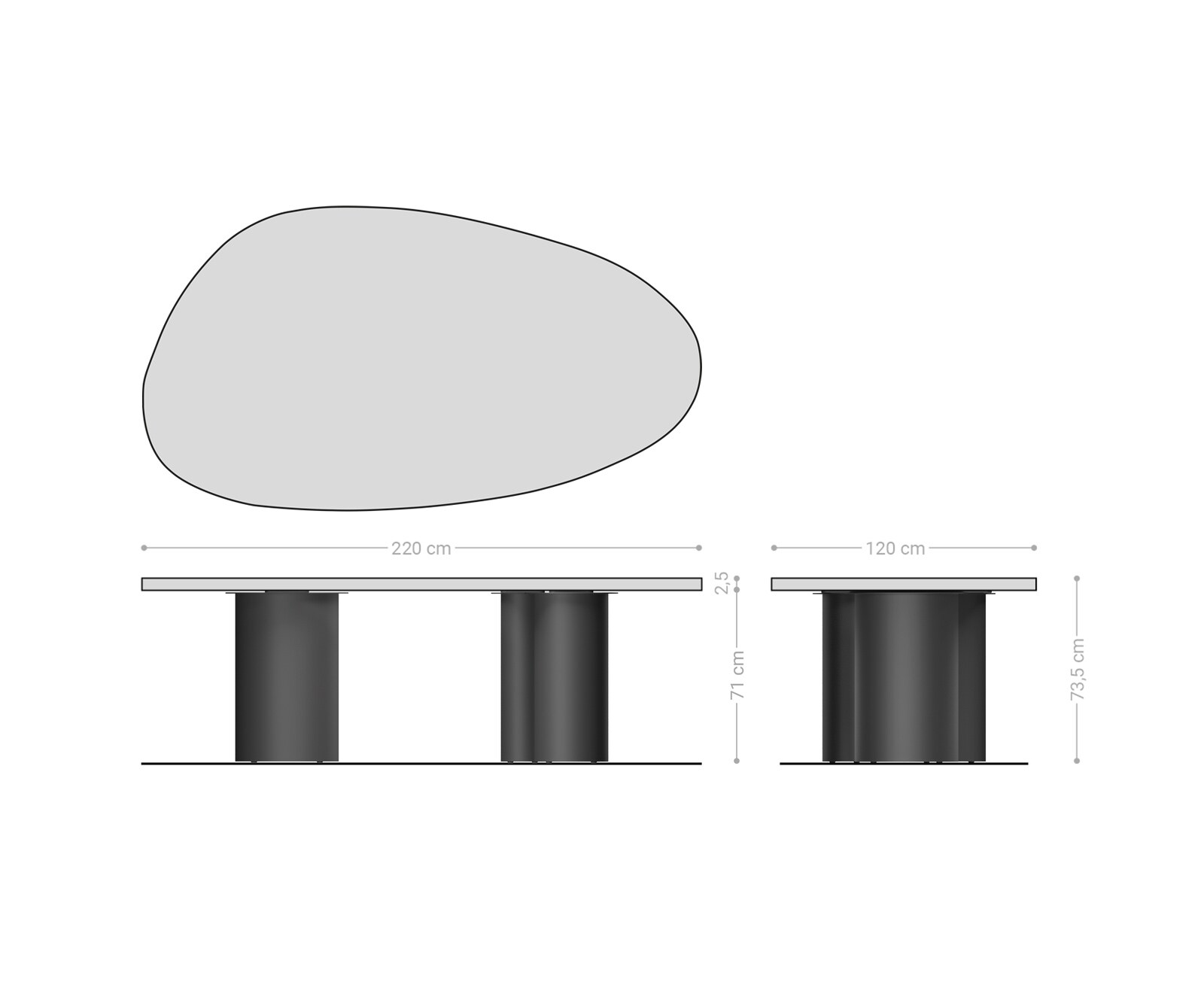 Table à manger Edge ovalee 220x120 céramique Iris FMG Patagonia Lappato Troa métal effet finition titanee 7