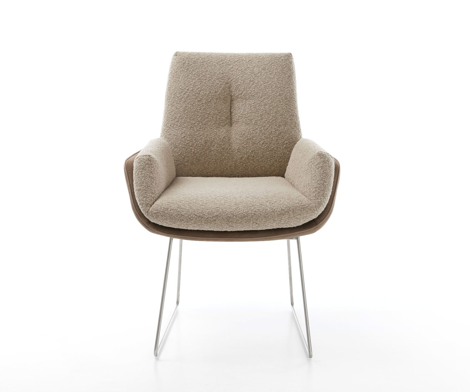 Chaise-de-salle-à-manger Clea-Flex tissu mixte couleur boue pied trapèze acier inoxydable brossé 1