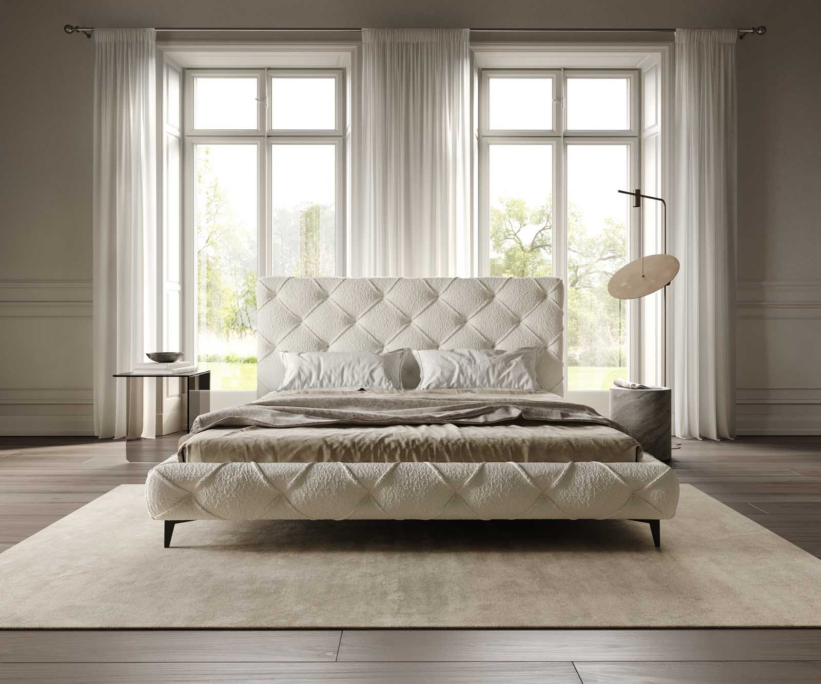 Polsterbettgestell Nayara 180x200 cm Bouclé Creme-Weiß 1 Polsterbettgestell Nayara 180x200 cm Bouclé Creme-Weiß 1