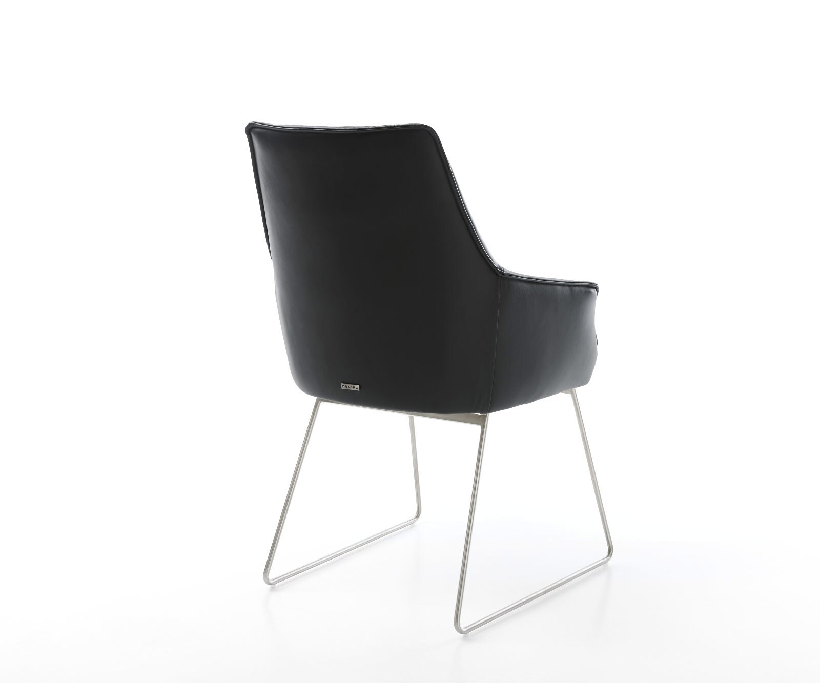 Chaise-de-salle-à-manger Alja-Flex avec accoudoirs cuir de vache noir pied trapèze acier inoxydable brossé ressorts ensachés 5 Chaise-de-salle-à-manger Alja-Flex avec accoudoirs cuir de vache noir pied trapèze acier inoxydable brossé ressorts ensachés 5