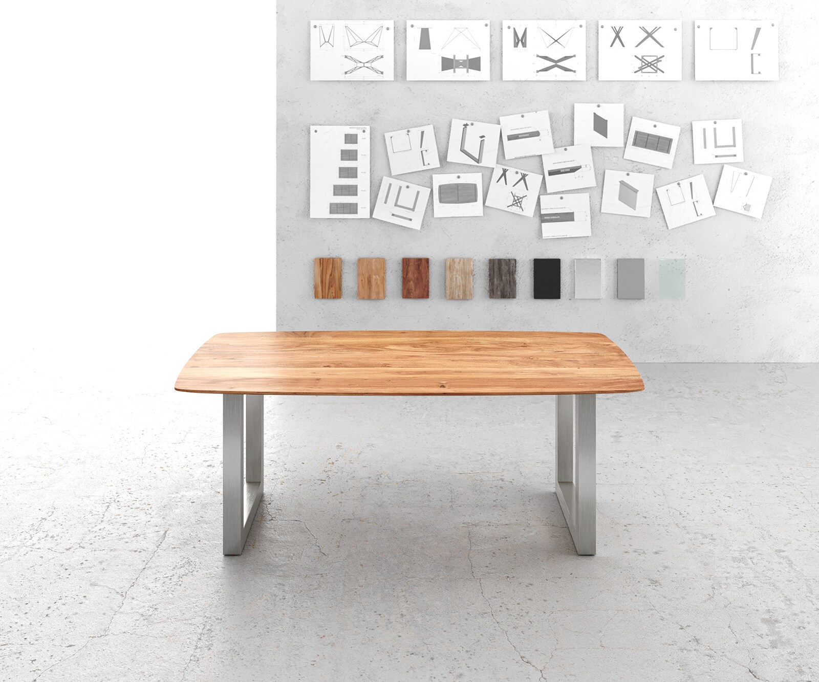 Table à manger Edge Boot 200x100 Acacia Naturel Acier Inoxydable Large Bord Suisse 1