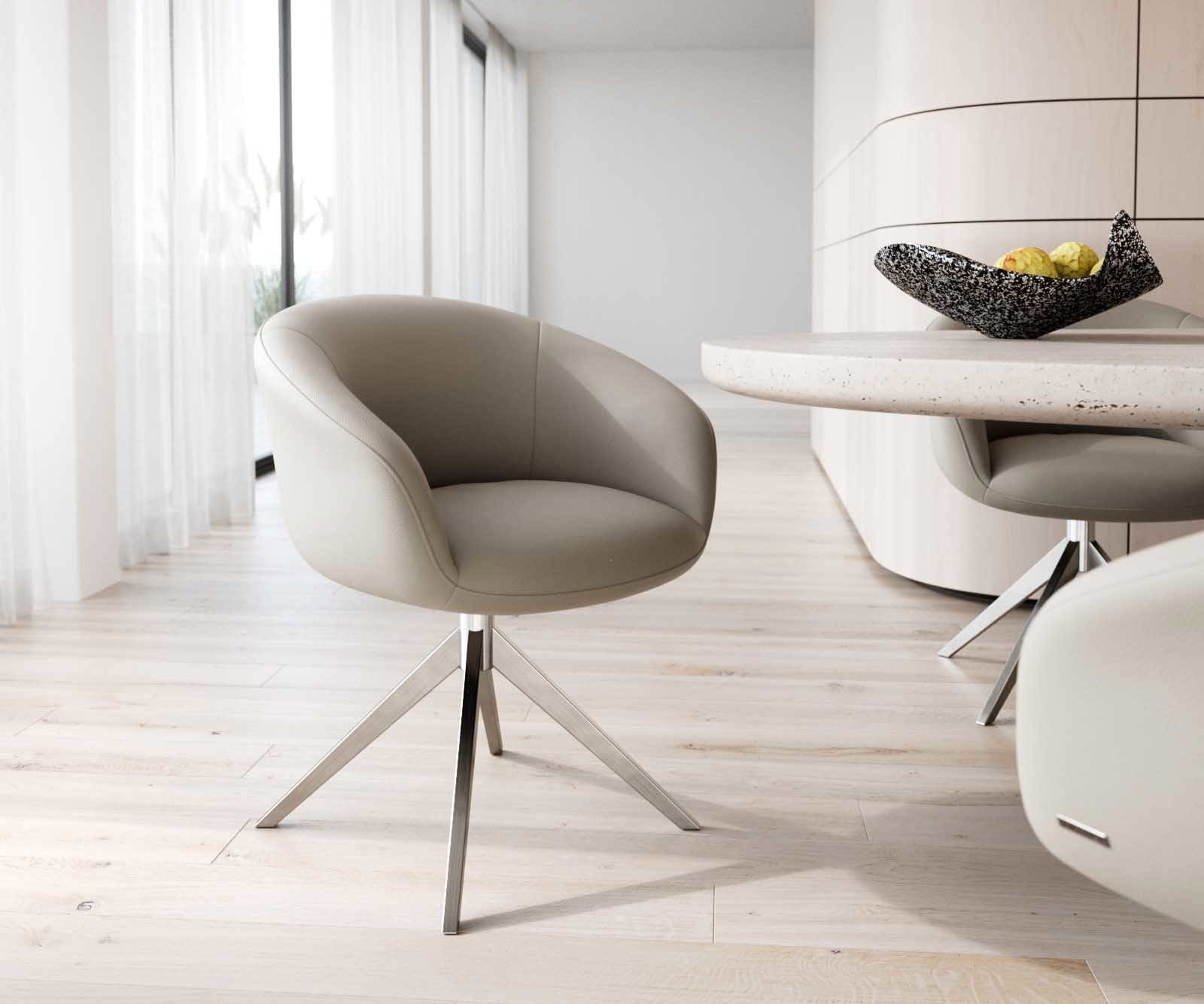 Drehstuhl Vinka-Flex mit Armlehnen Echt-Leder Schlamm Kreuzgestell breit Edelstahl 360° drehbar Taschenfederkern Drehstuhl Vinka-Flex mit Armlehnen Echt-Leder Schlamm Kreuzgestell breit Edelstahl 360° drehbar Taschenfederkern