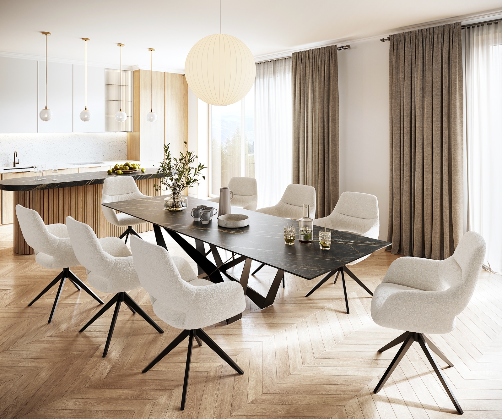 Table-à-manger Edge 300x100cm Laminam® céramique marron pieds milieu acier plat noir 5 Table-à-manger Edge 300x100cm Laminam® céramique marron pieds milieu acier plat noir 5