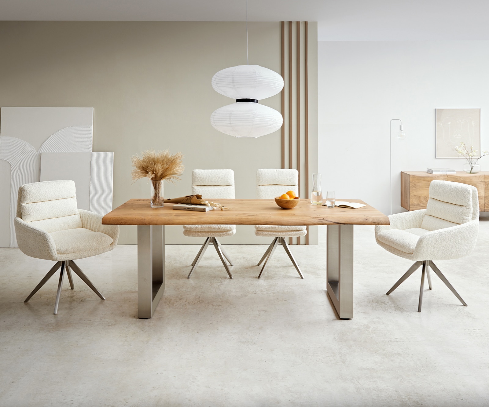 Table-à-manger Edge 180x90 XL acacia nature acier inoxydable large Live-Edge 1 Table-à-manger Edge 180x90 XL acacia nature acier inoxydable large Live-Edge 1