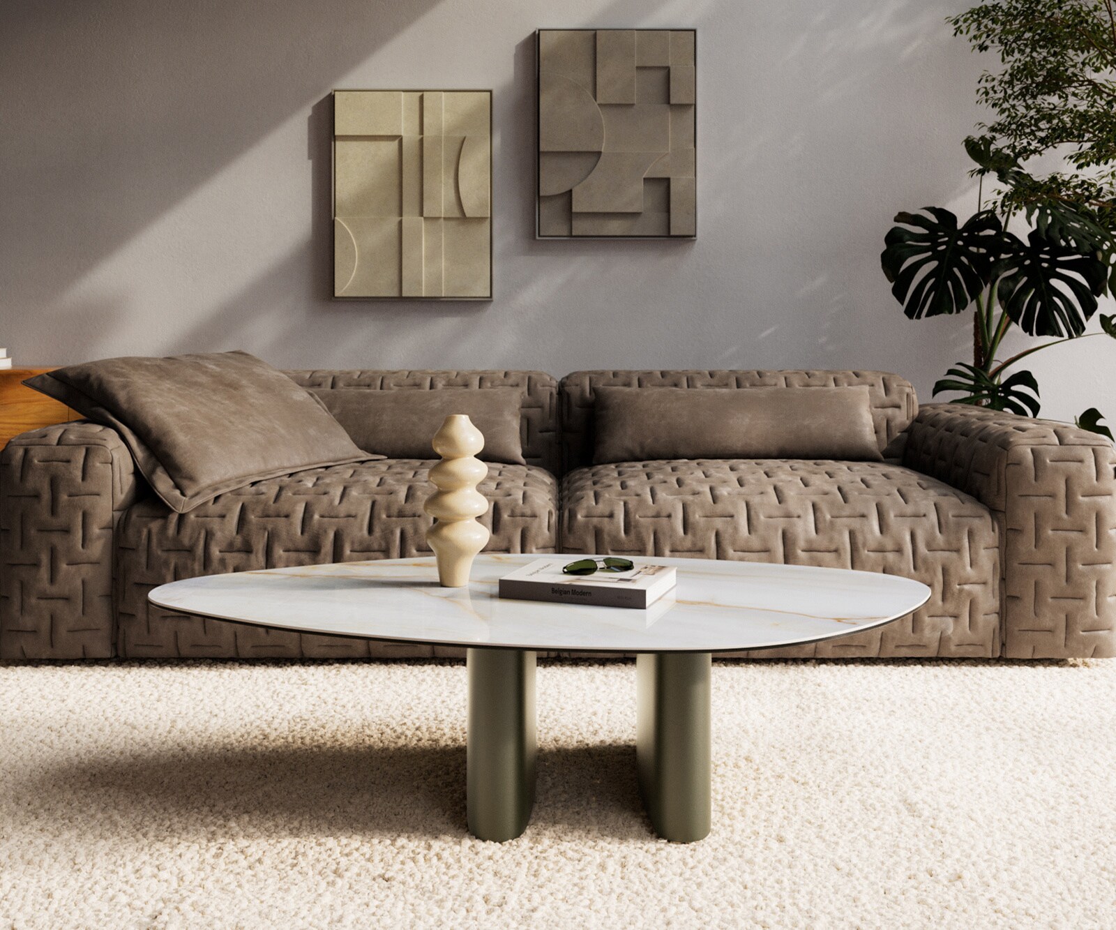 Couchtisch Edge Organisch 140x76 cm Keramik Onyx Pearl Ovada Effektfinish Titan 1