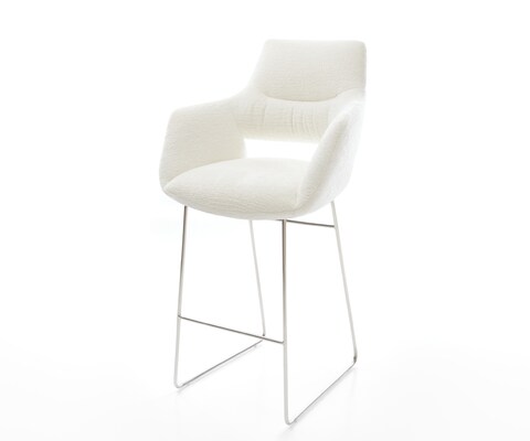 Barstuhl Yago-Flex Bouclé Soft Beige Kufengestell Edelstahl Silberfarben Taschenfederkern