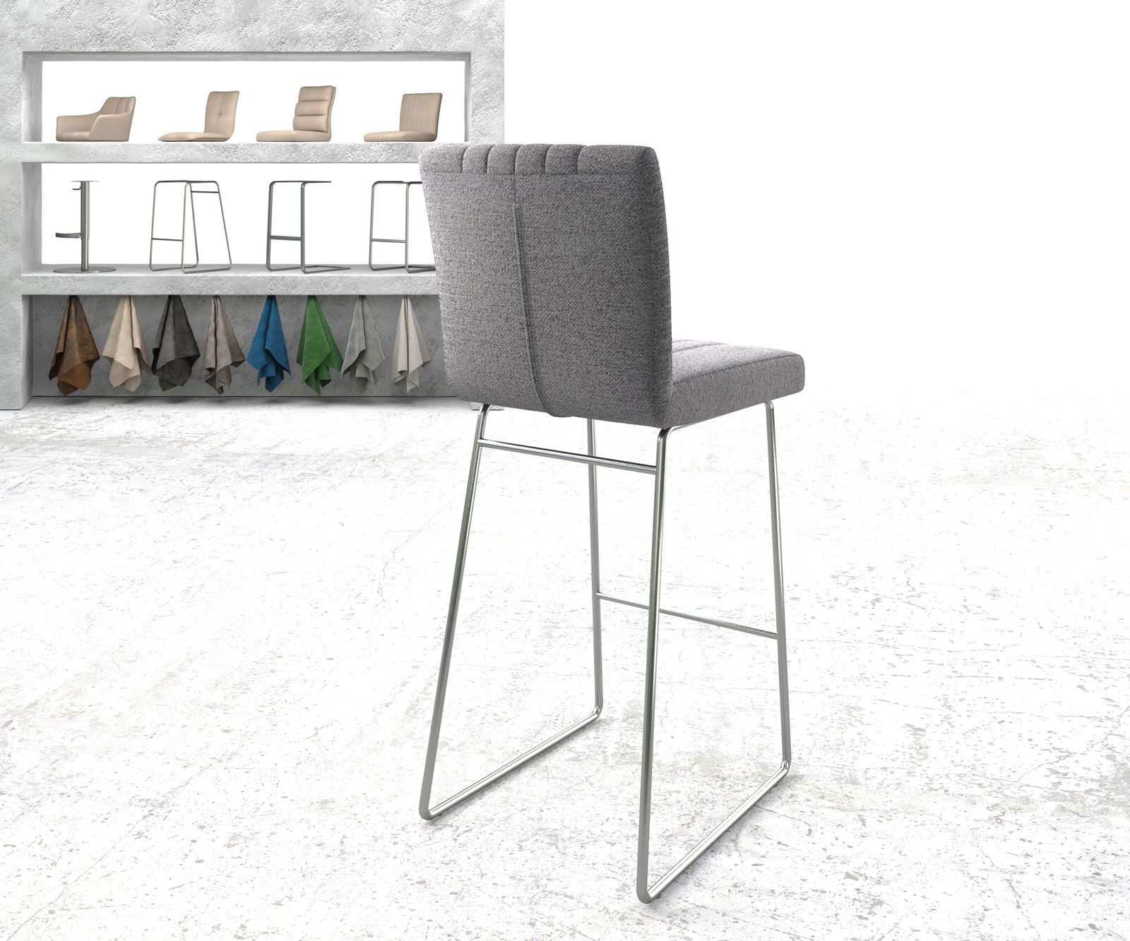 Barstuhl Luiga-Flex Strukturstoff Hellgrau Kufengestell Edelstahl 2 Barstuhl Luiga-Flex Strukturstoff Hellgrau Kufengestell Edelstahl 2