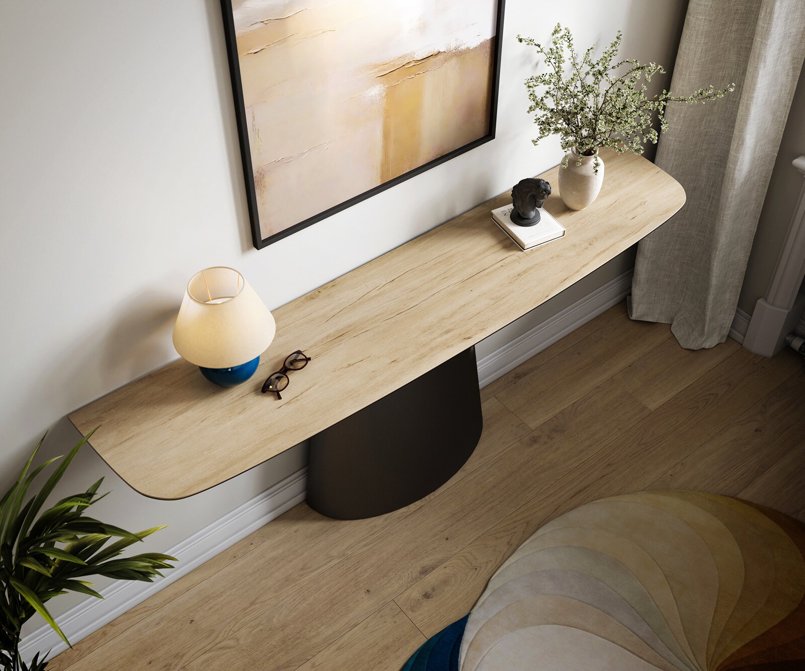 Konsolentisch Edge Boot 180x40 cm Keramik Laminam® Sabbia Eichefarbig Conos Metall Schwarz 2