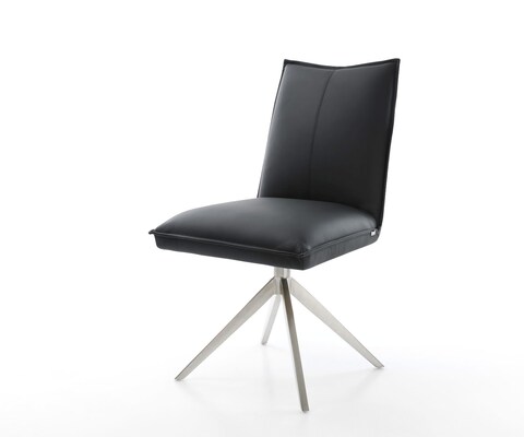 Chaise-pivotante Lelio-Flex cuir de vache noir pied croisé large acier inoxydable brossé pivotement sur 360° fonction bascule ressorts ensachés