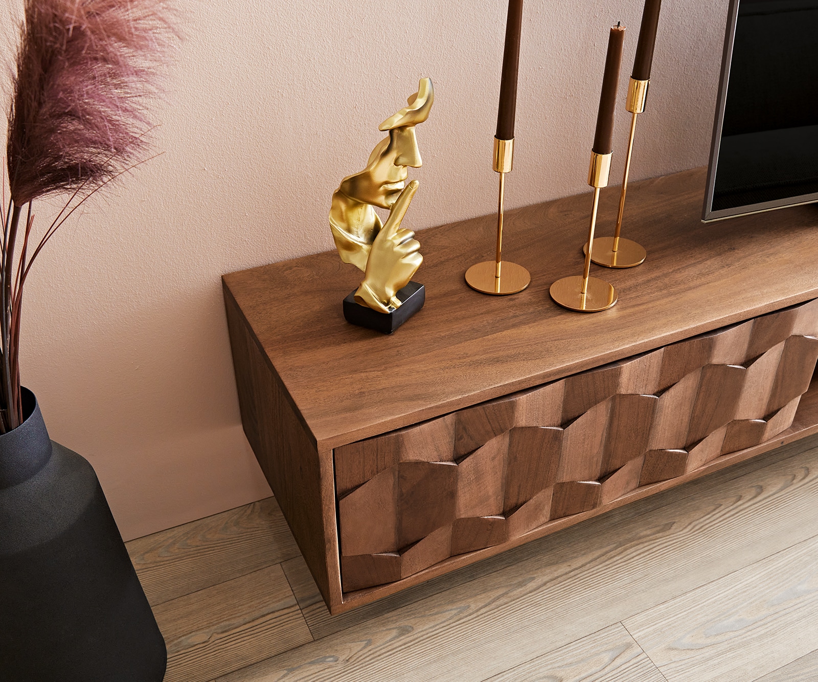 Lowboard Fevo 240 cm Akazie Braun 4 Türen schwebend 3 Lowboard Fevo 240 cm Akazie Braun 4 Türen schwebend 3