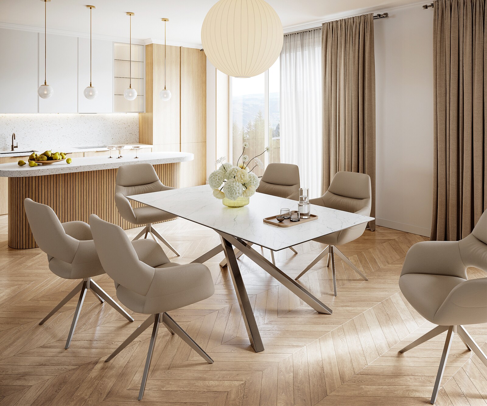 Esstisch Edge 200x100cm Keramik Laminam®Statuarietto Weiß Kreuzgestell Rechteck Edelstahl 5