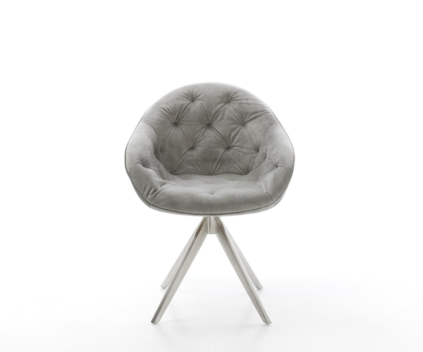 Chaise-de-salle-à-manger Gaio-Flex velours gris pied croisé angulaire acier inoxydable brossé 1