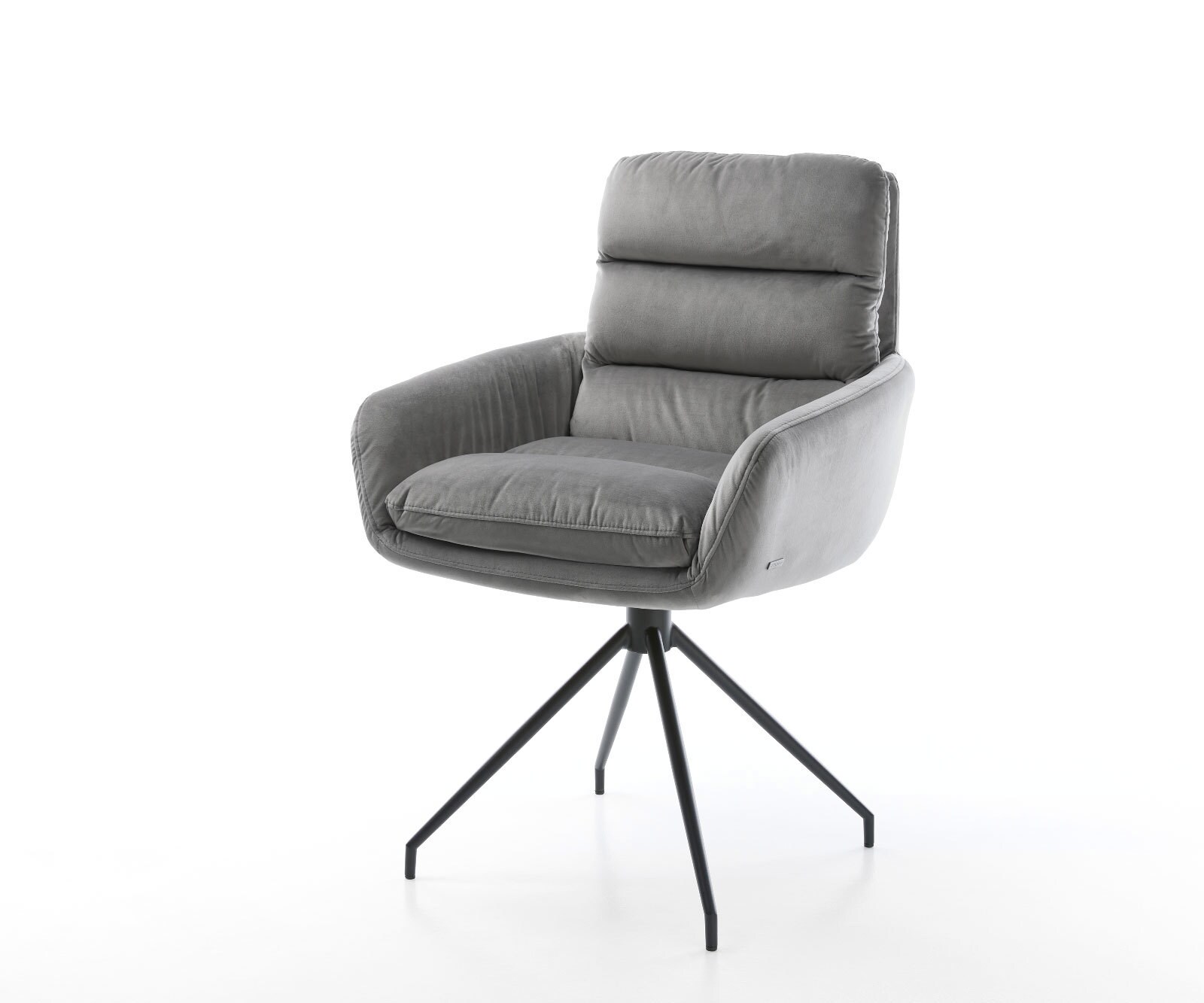 Chaise-de-salle-à-manger Abelia-Flex avec accoudoirs velours gris pied croisé conique noir 1