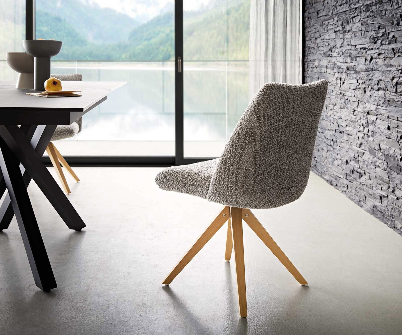 Drehstuhl Elso-Flex Bouclé Silbergrau Holzgestell kantig Natur 180° drehbar Taschenfederkern 5 Drehstuhl Elso-Flex Bouclé Silbergrau Holzgestell kantig Natur 180° drehbar Taschenfederkern 5