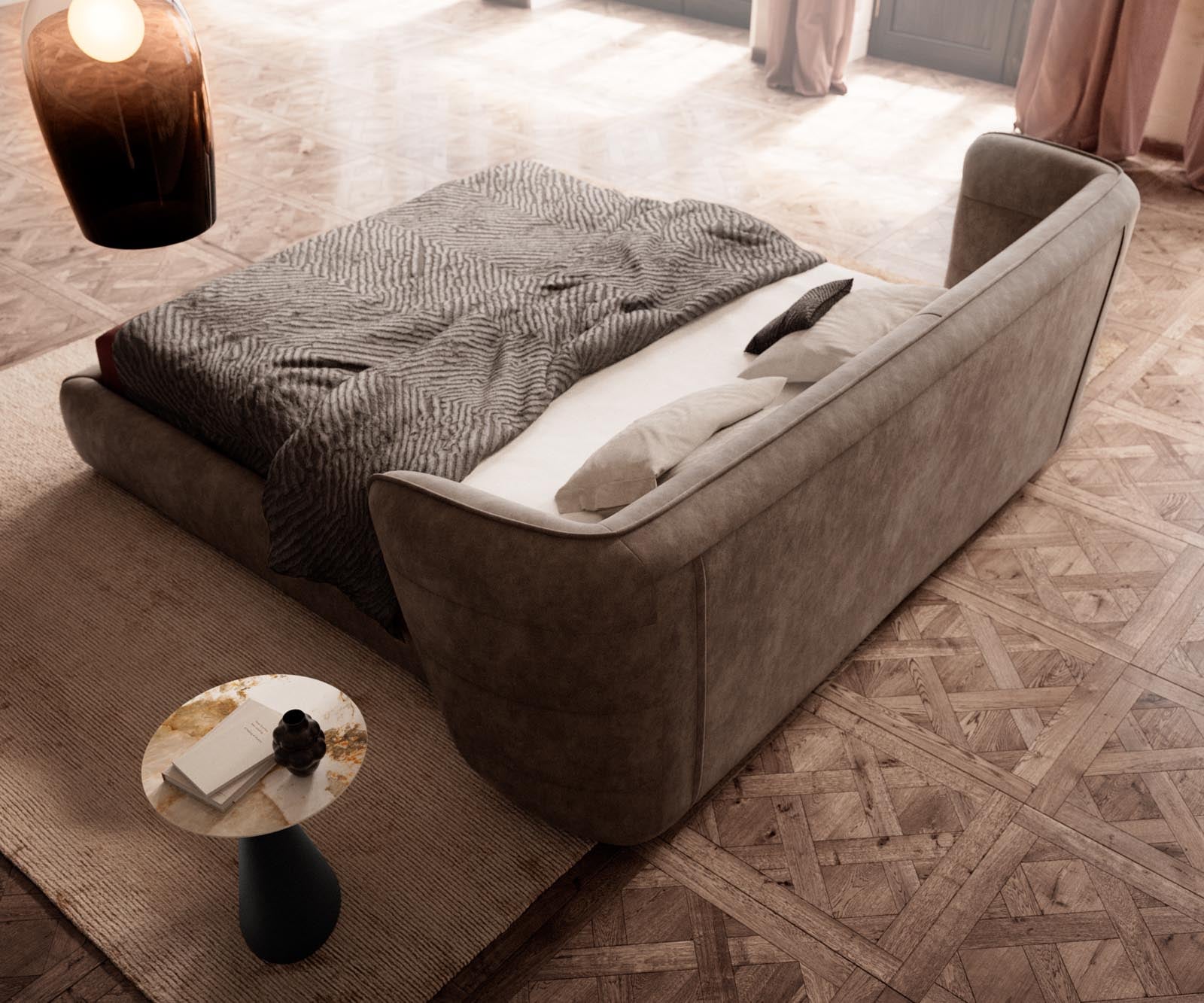 Polsterbettgestell Simea 180x200 cm Mikrofaser Taupe Vintage 5 Polsterbettgestell Simea 180x200 cm Mikrofaser Taupe Vintage 5